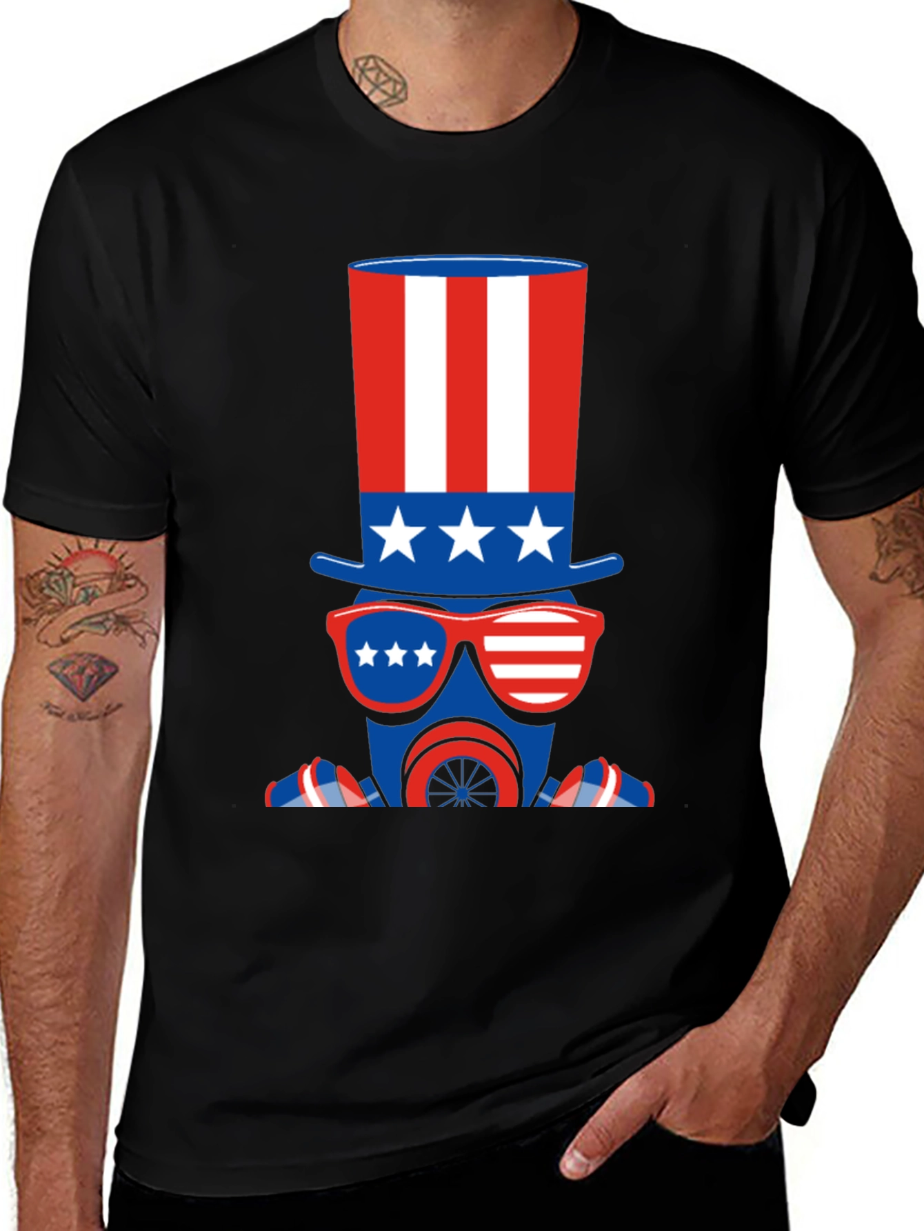 Variant 30 of Patriotic American Top Hat Gas Mask Graphic Tee