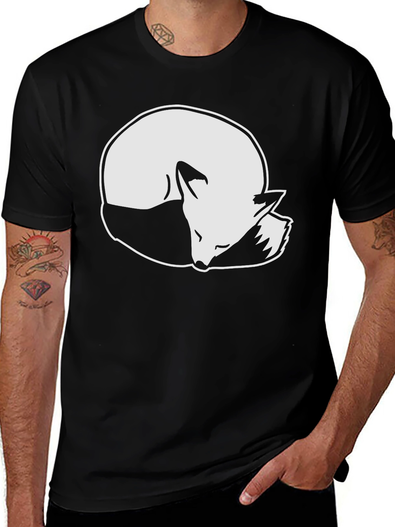 Variant 25 of Sleeping Fox Graphic Tee - Stylish Black T-Shirt