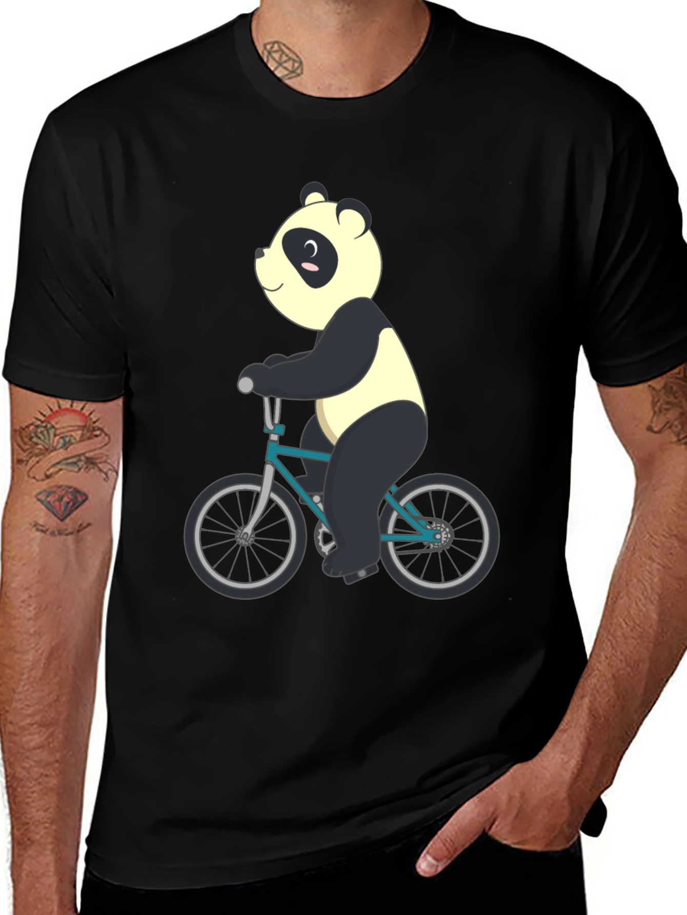 Variant 14 of Panda on Bike Graphic Tee - Men's Black T-Shirt