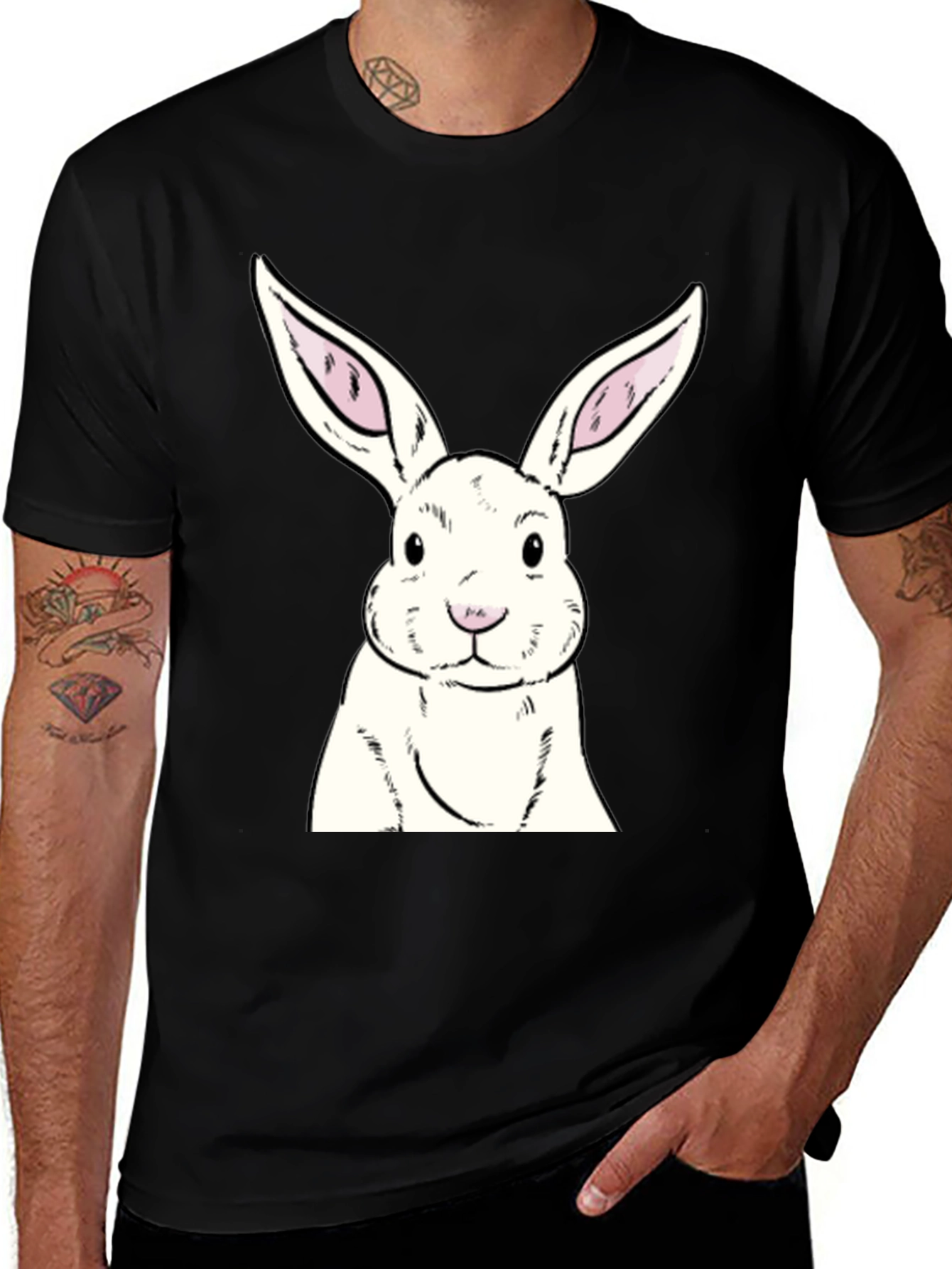 Variant 7 of Bunny Graphic Tee - Soft Black Cotton Rabbit Print Shirt