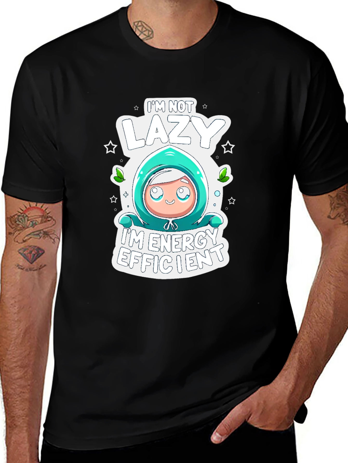 Black Lazy Energy Efficient Graphic T-Shirt main image