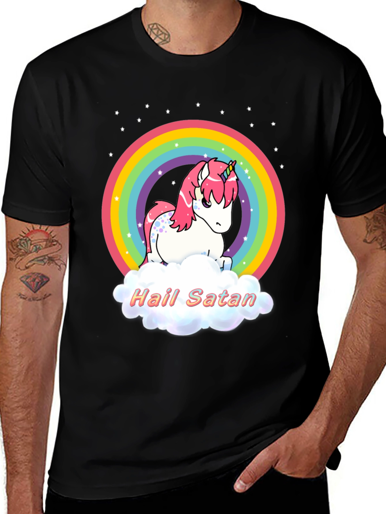 Variant 17 of Hail Satan Unicorn Rainbow T-Shirt