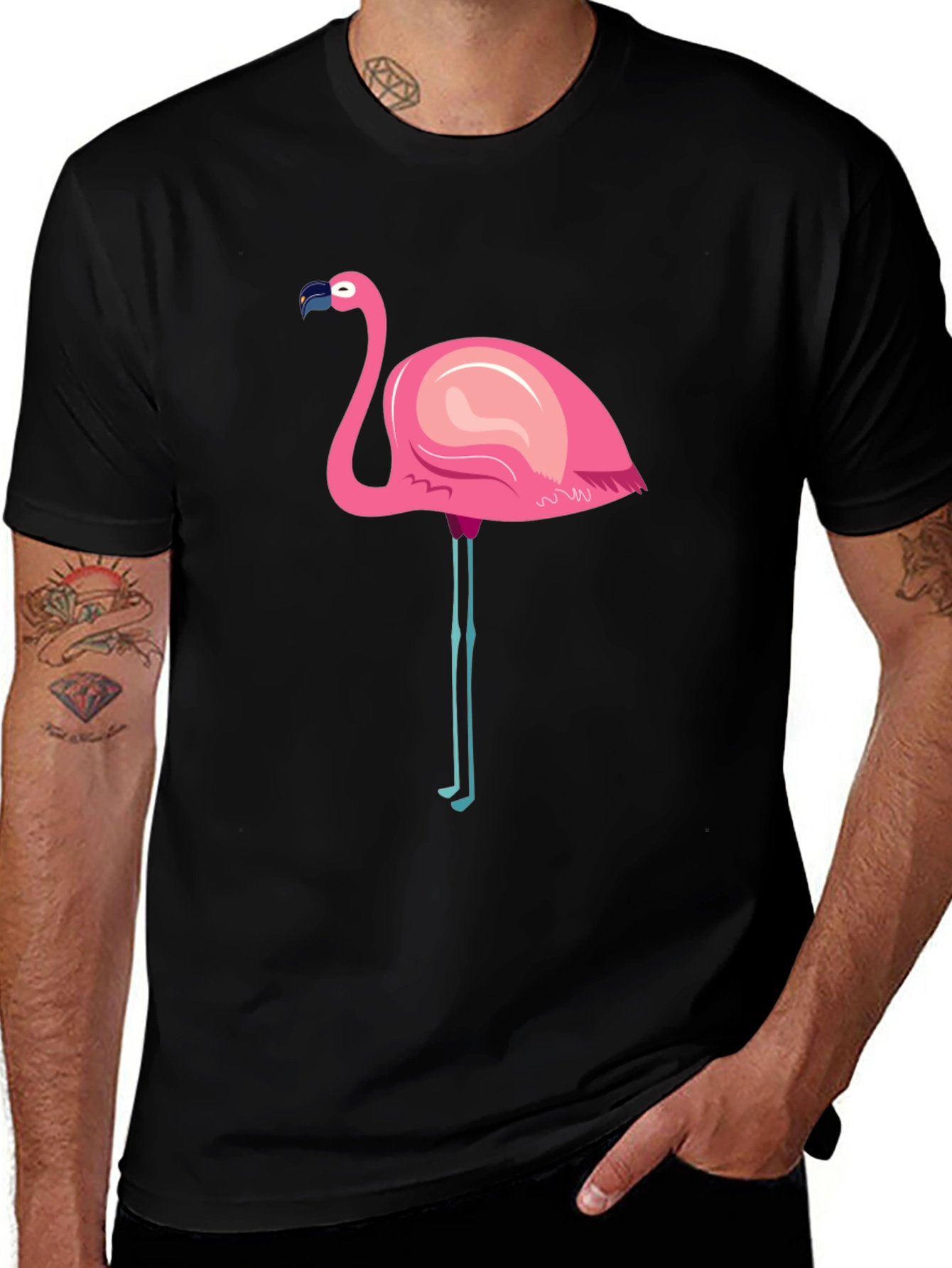 Variant 27 of Flamingo Graphic Tee - Casual Black T-Shirt
