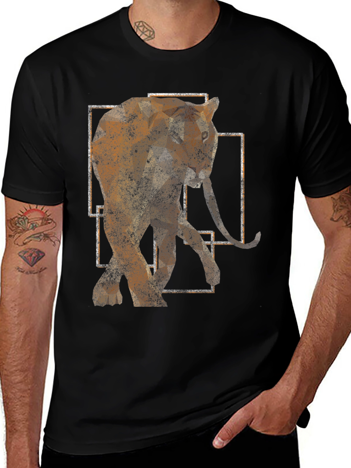 Variant 17 of Abstract Tiger Graphic Print Black T-Shirt