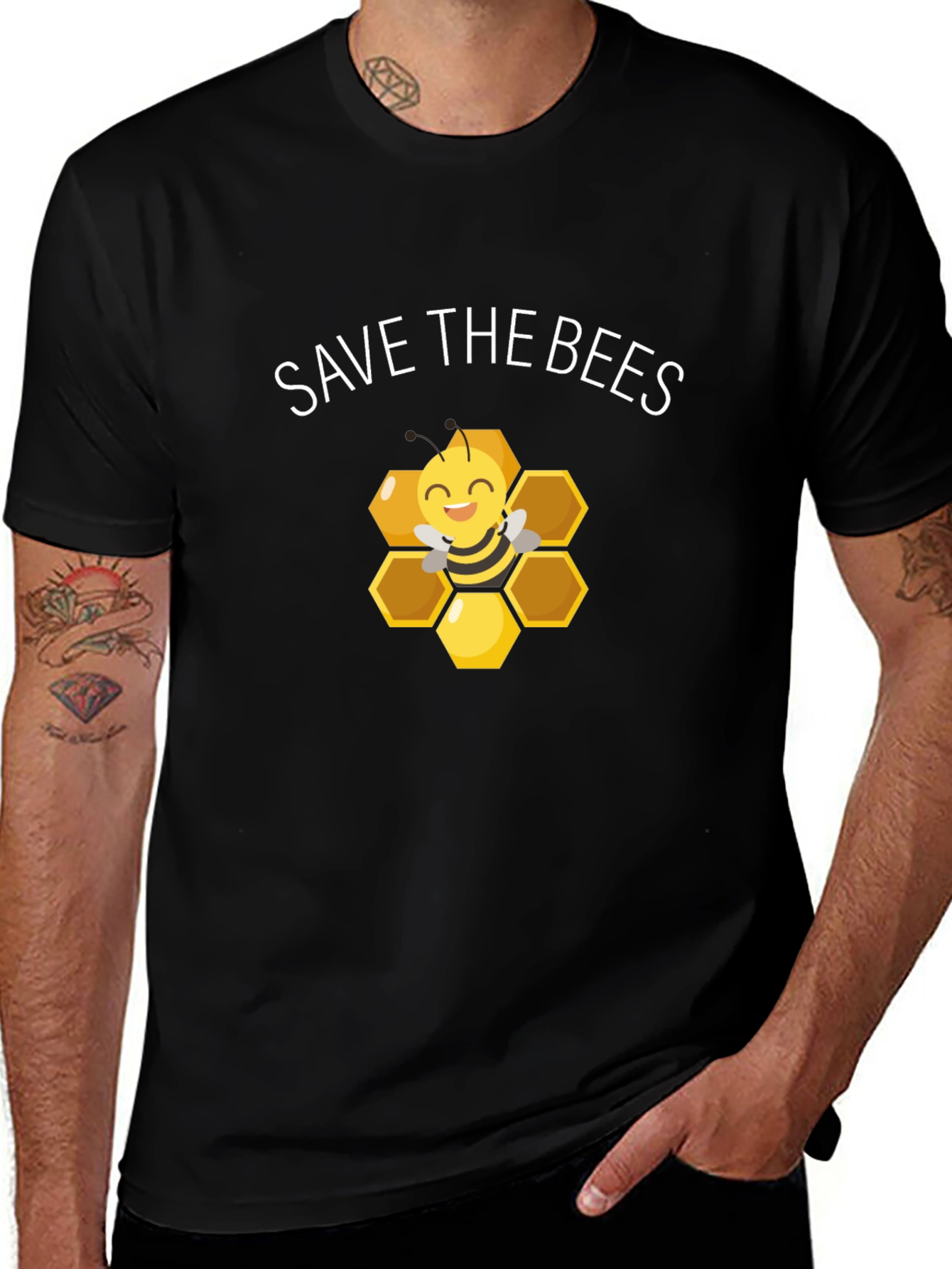 Save the Bees Graphic Tee - Honeycomb Design