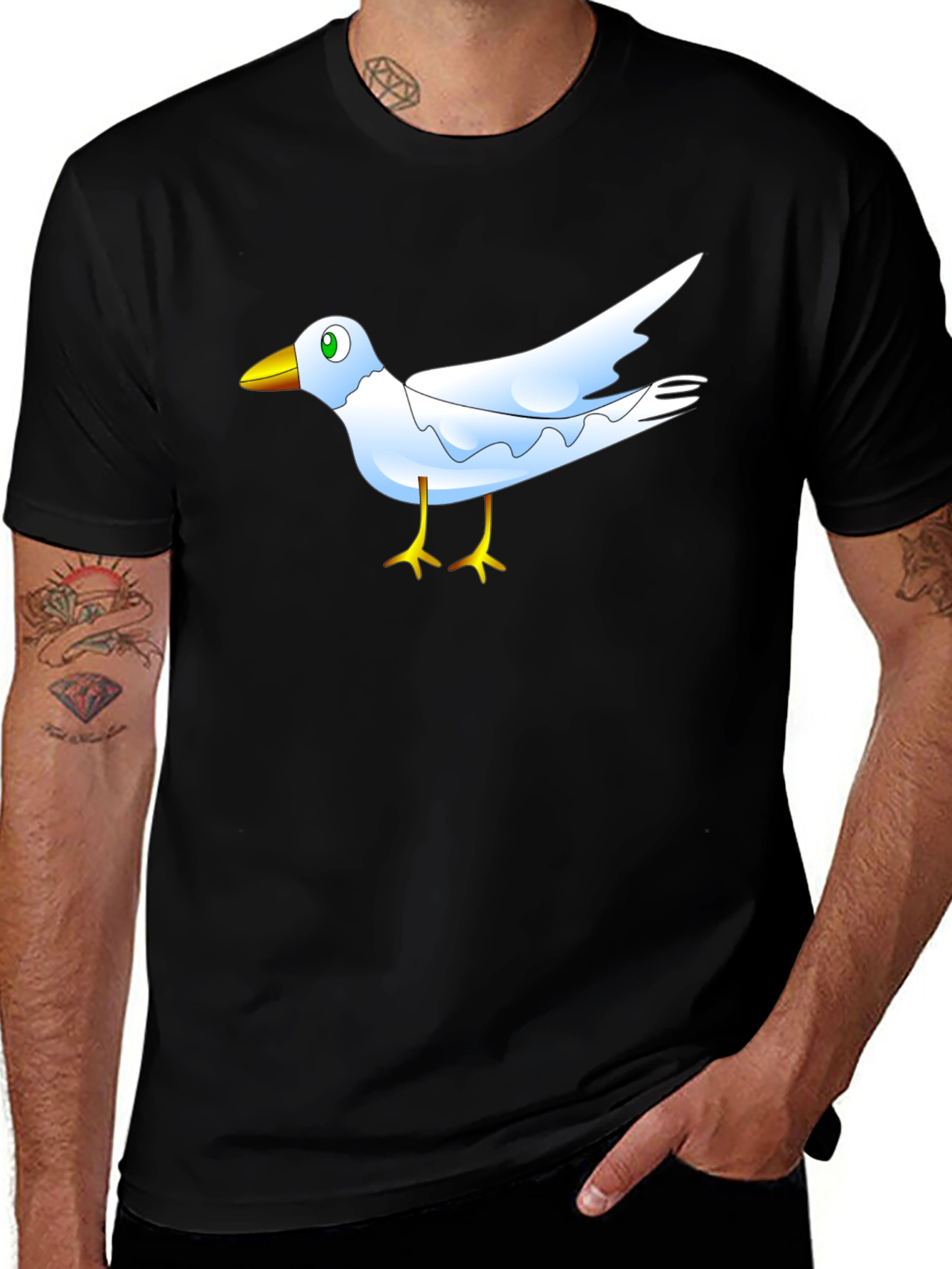 Variant 29 of Cartoon Bird Graphic Black T-Shirt