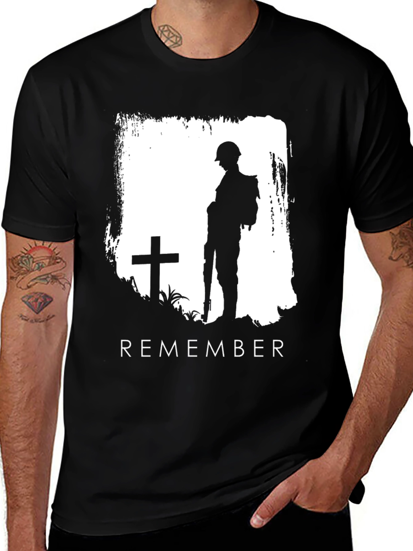 Variant 19 of Remember T-Shirt - Soldier and Cross Memorial Design