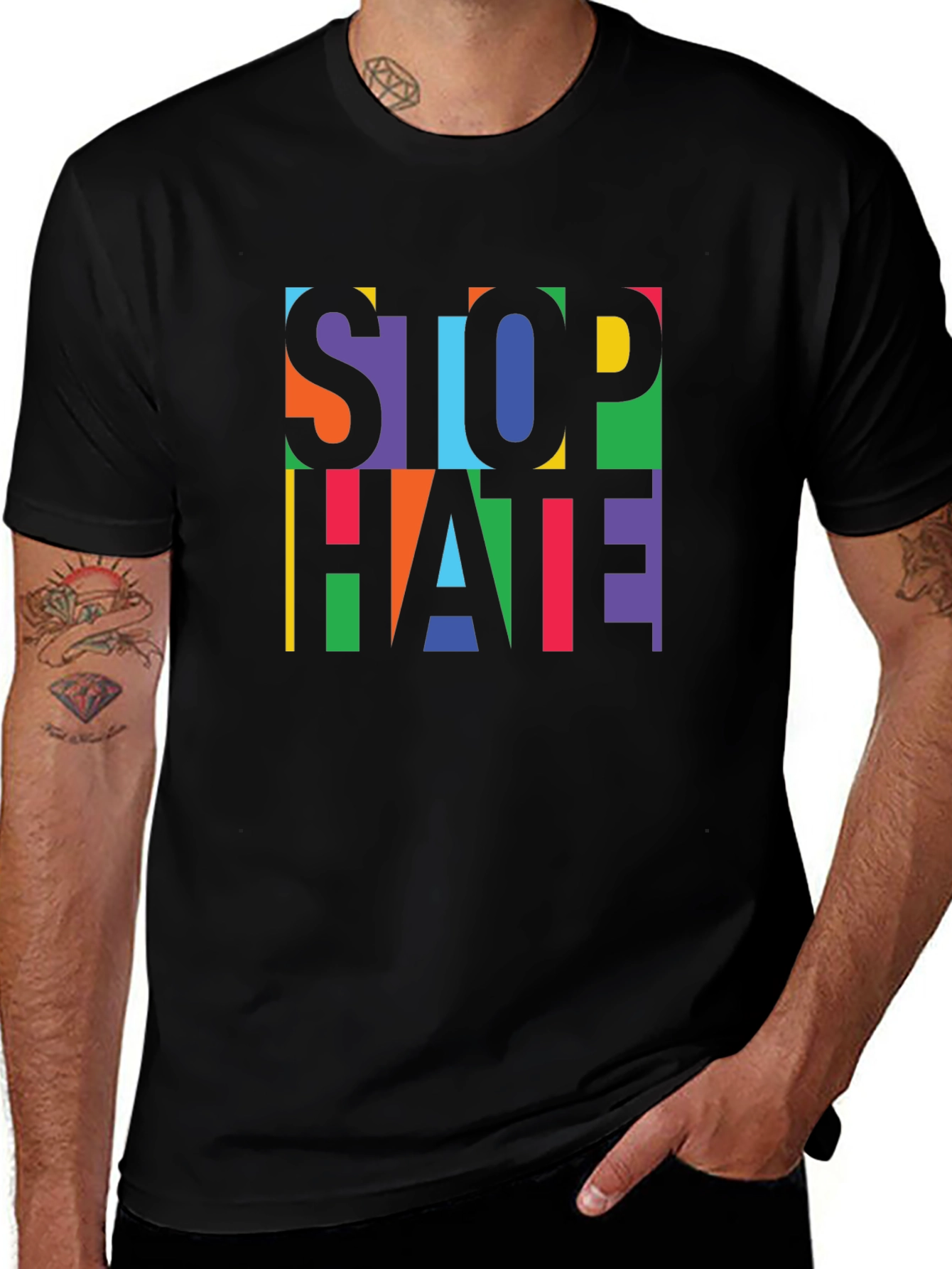 Stop Hate Graphic Tee - Colorful Message Shirt
