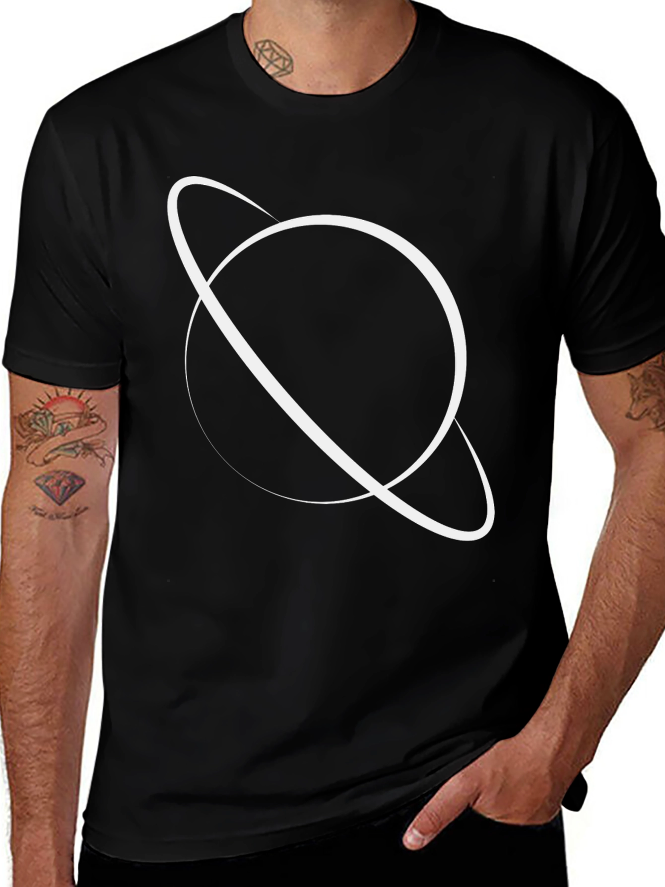 Variant 6 of Black Graphic Tee - Saturn Design