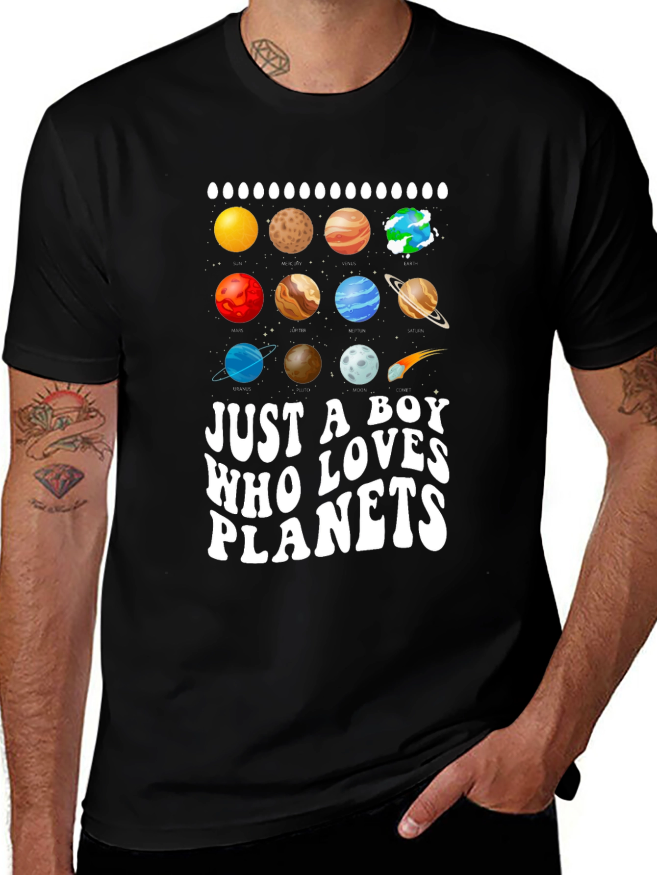 Variant 19 of Boy Who Loves Planets Black Graphic Tee