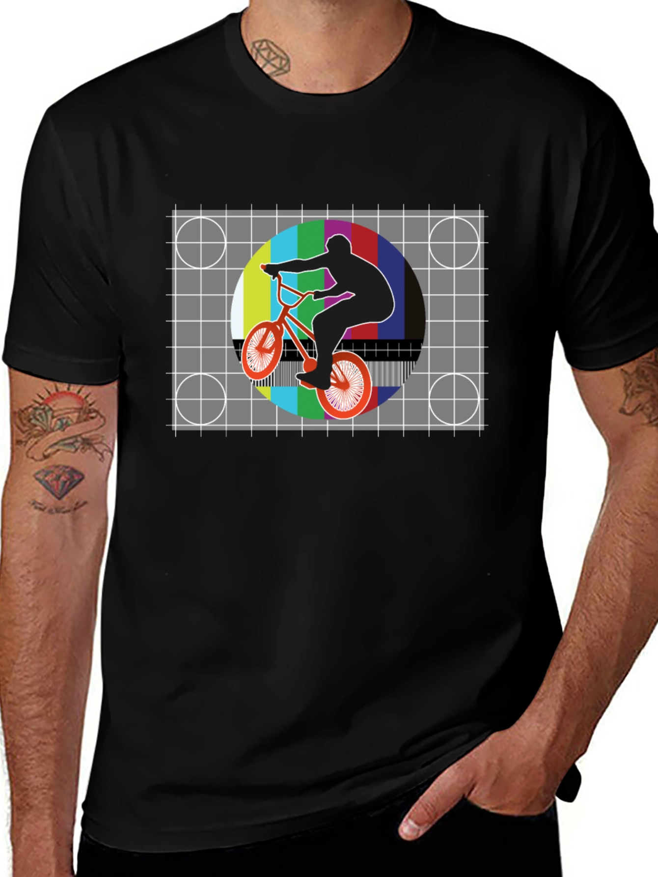 Variant 2 of Retro BMX Rider Tee - Vintage Test Pattern Graphic