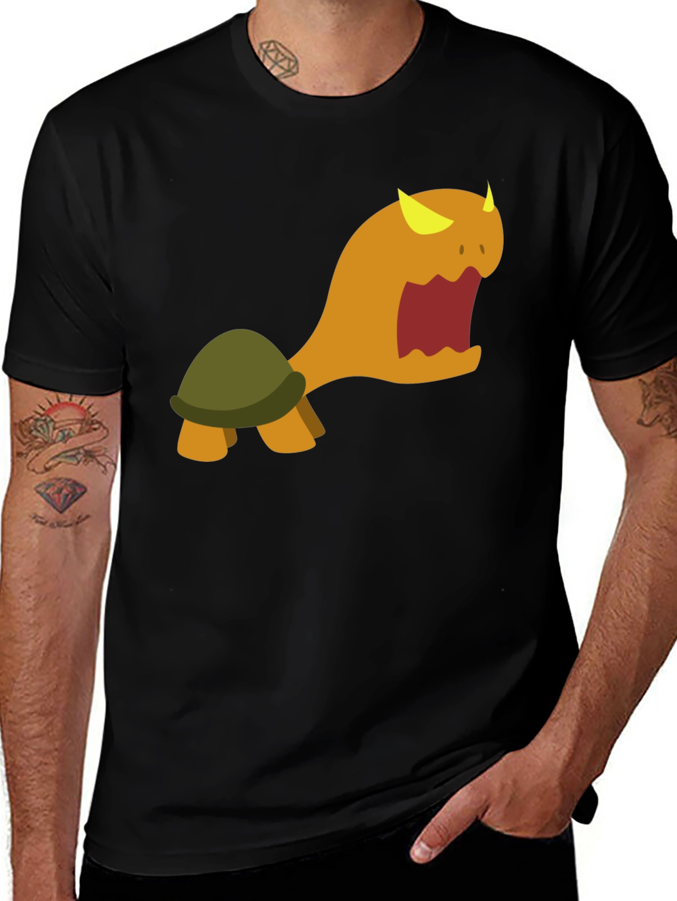 Variant 24 of Monster Turtle Graphic Tee - Black Cotton Shirt