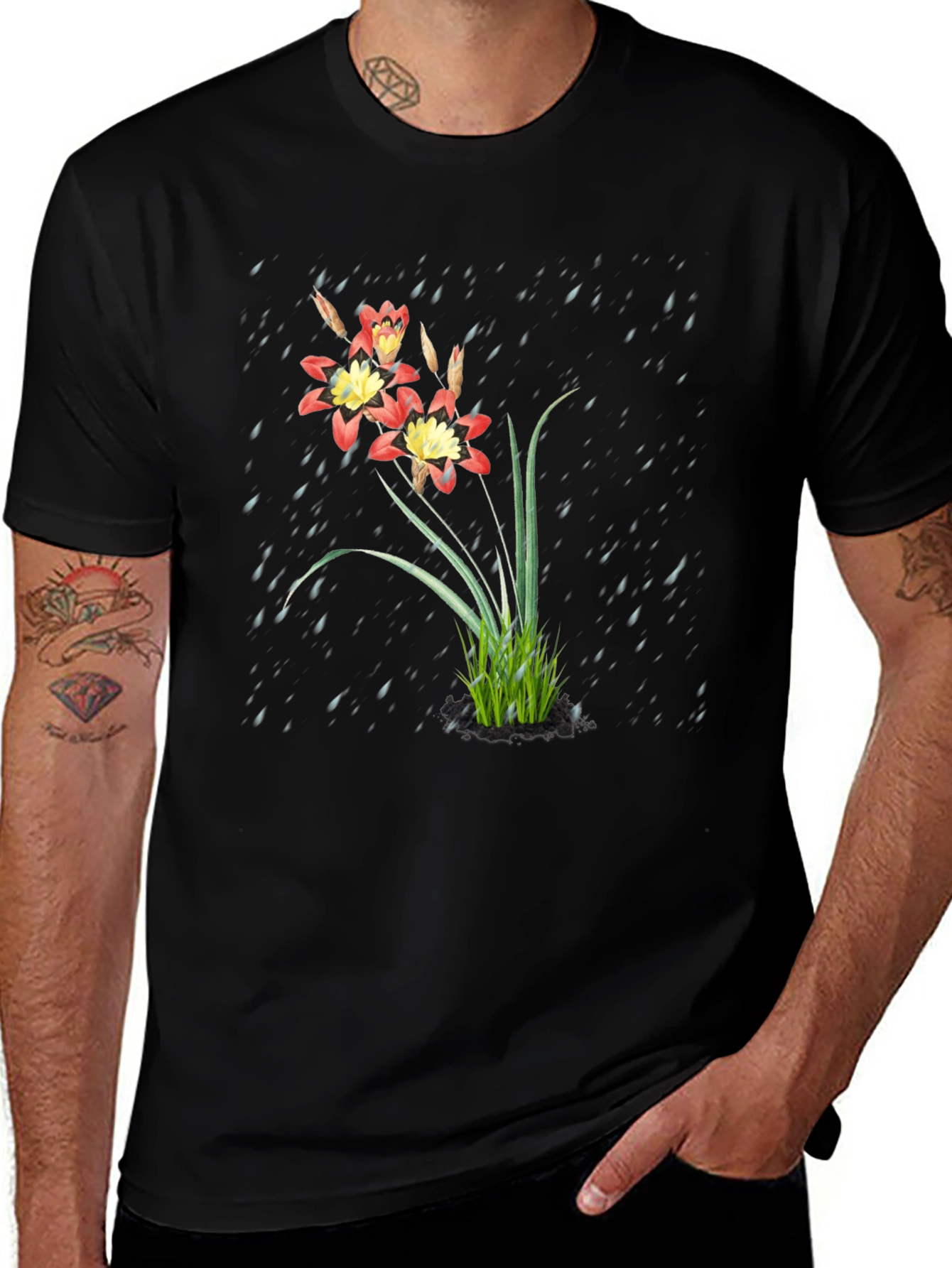 Floral Graphic Black T-Shirt