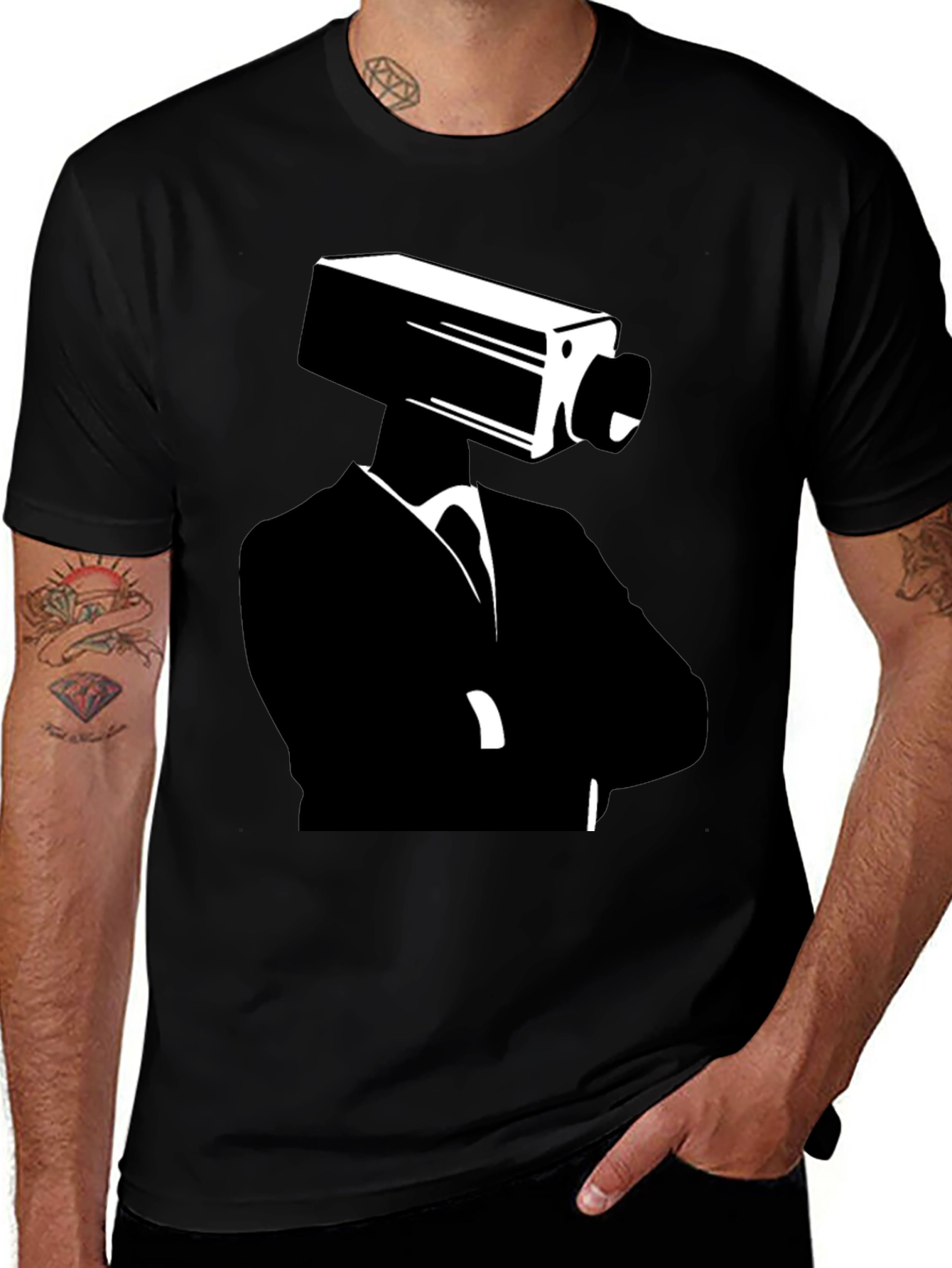 Variant 16 of Surveillance Camera Head T-Shirt - Black Graphic Tee