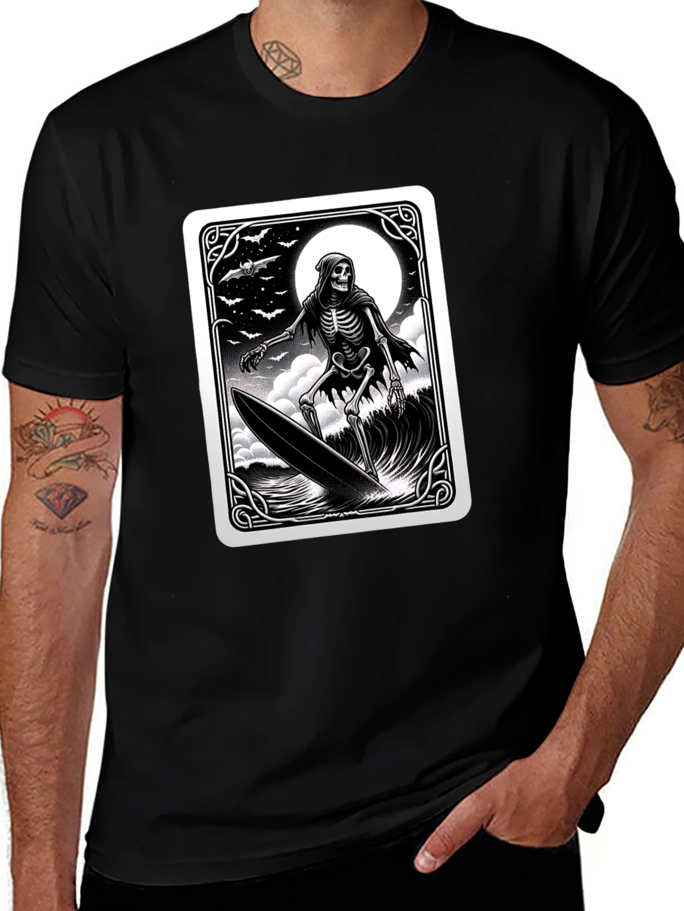 Variant 19 of Grim Reaper Surfing T-Shirt - Black