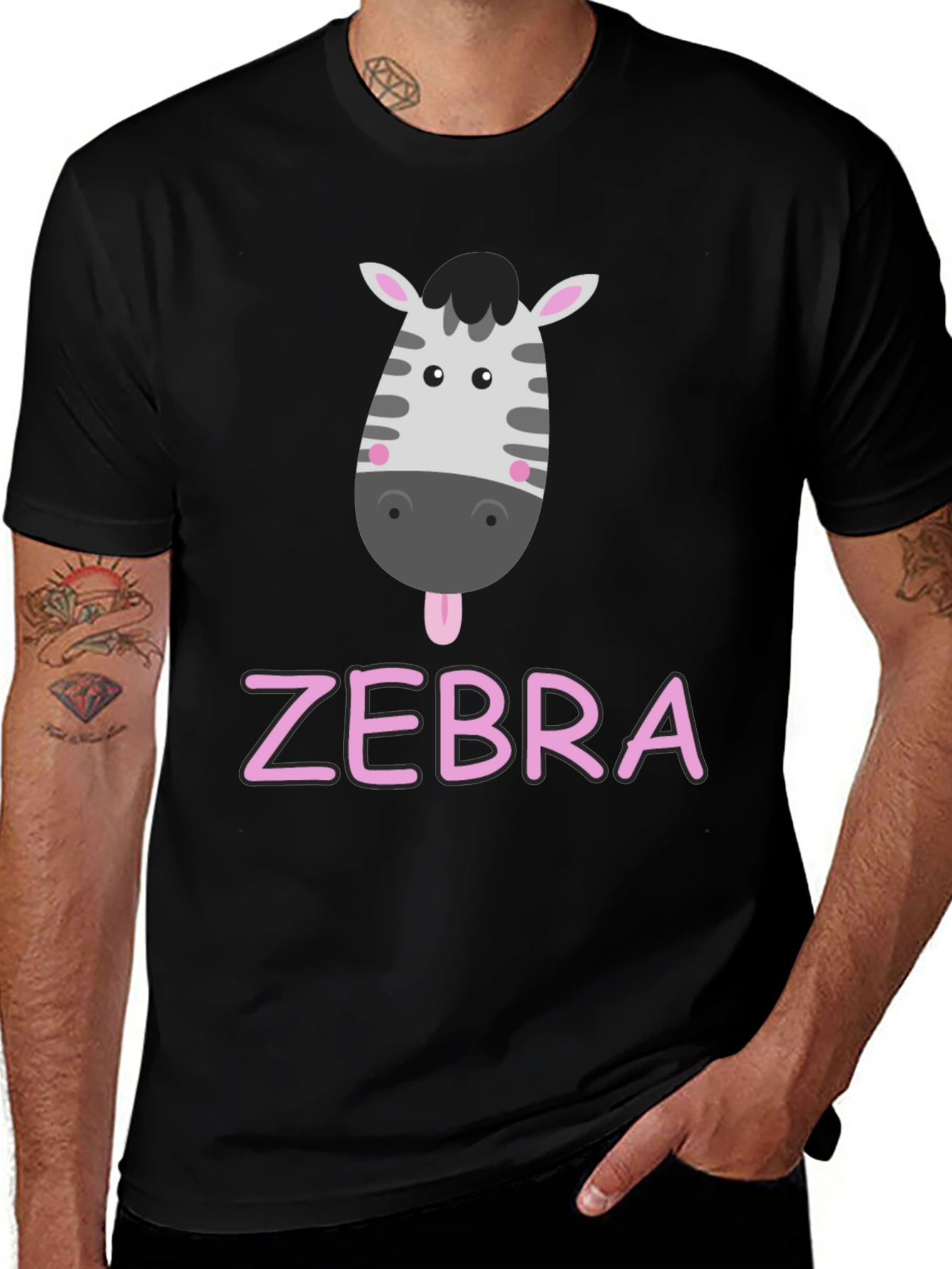Variant 25 of Zebra Cartoon Graphic Black T-Shirt