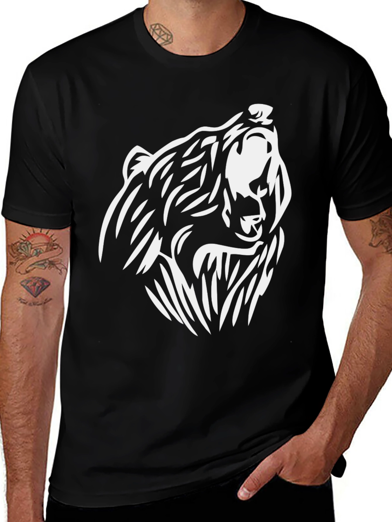 Variant 29 of Bold Bear Graphic Tee - Black Cotton Crew Neck
