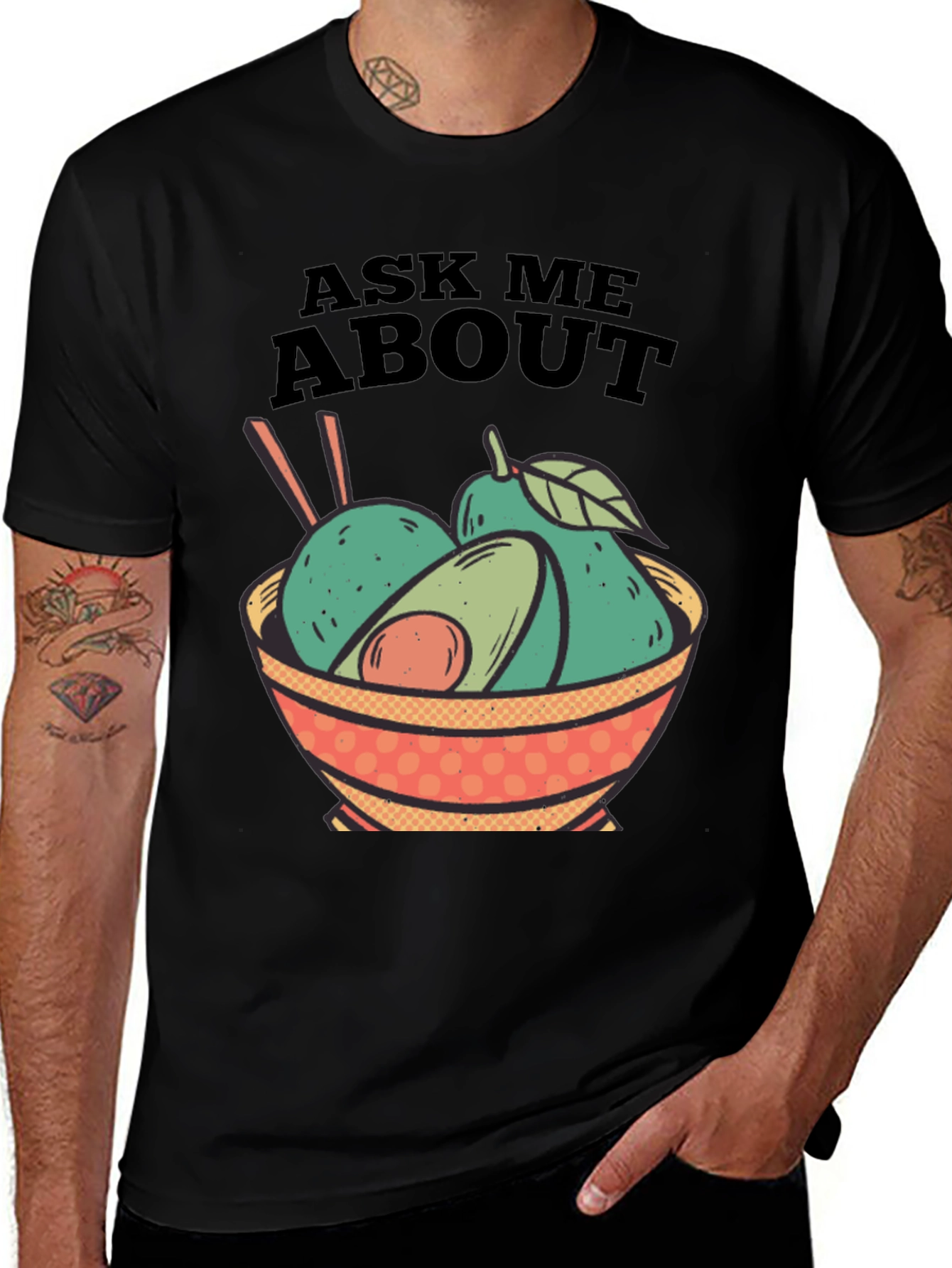 Black Avocado Bowl Graphic Tee - Ask Me About Avocados! main image