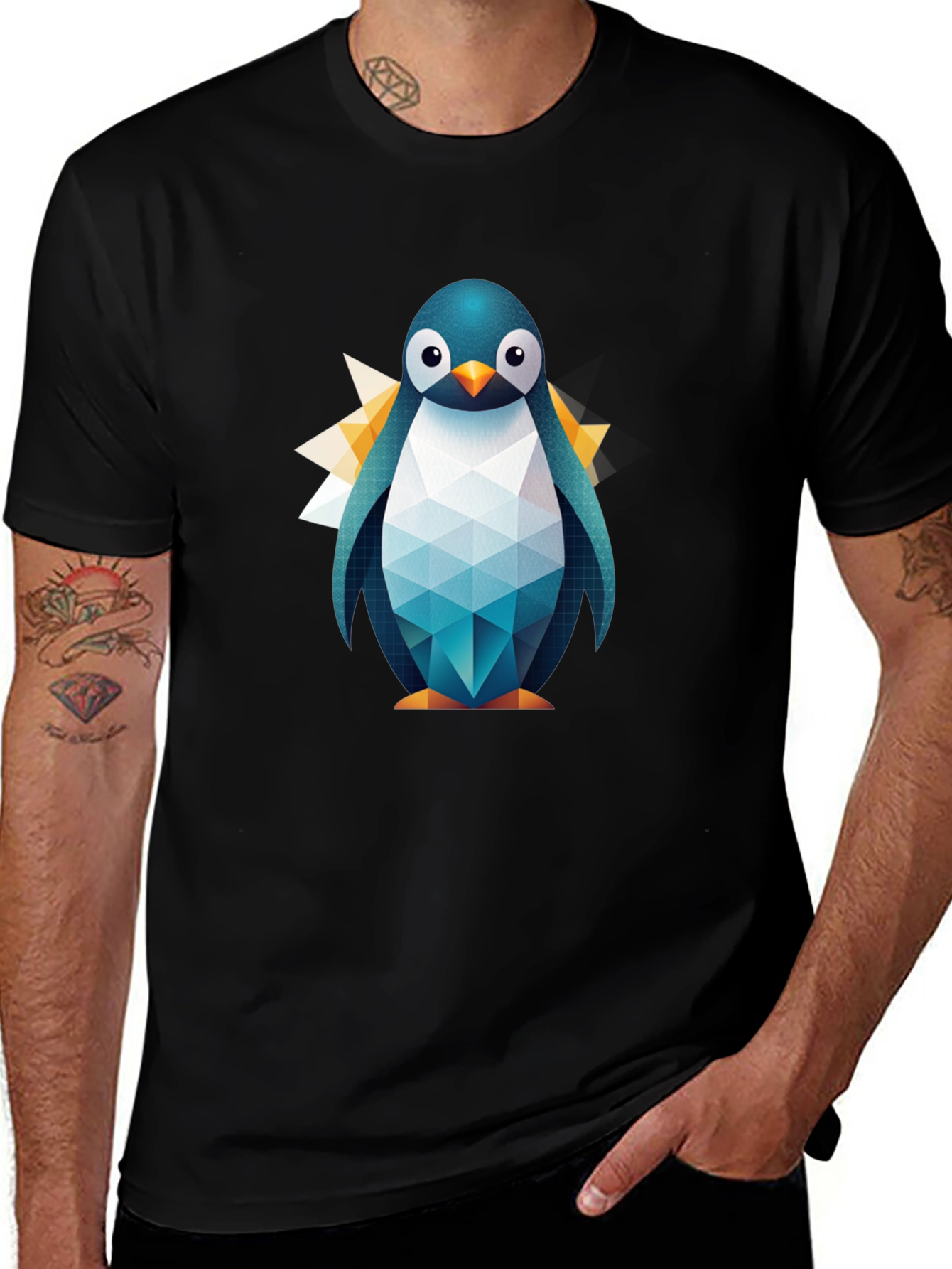 Variant 29 of Geometric Penguin Graphic Tee - Black