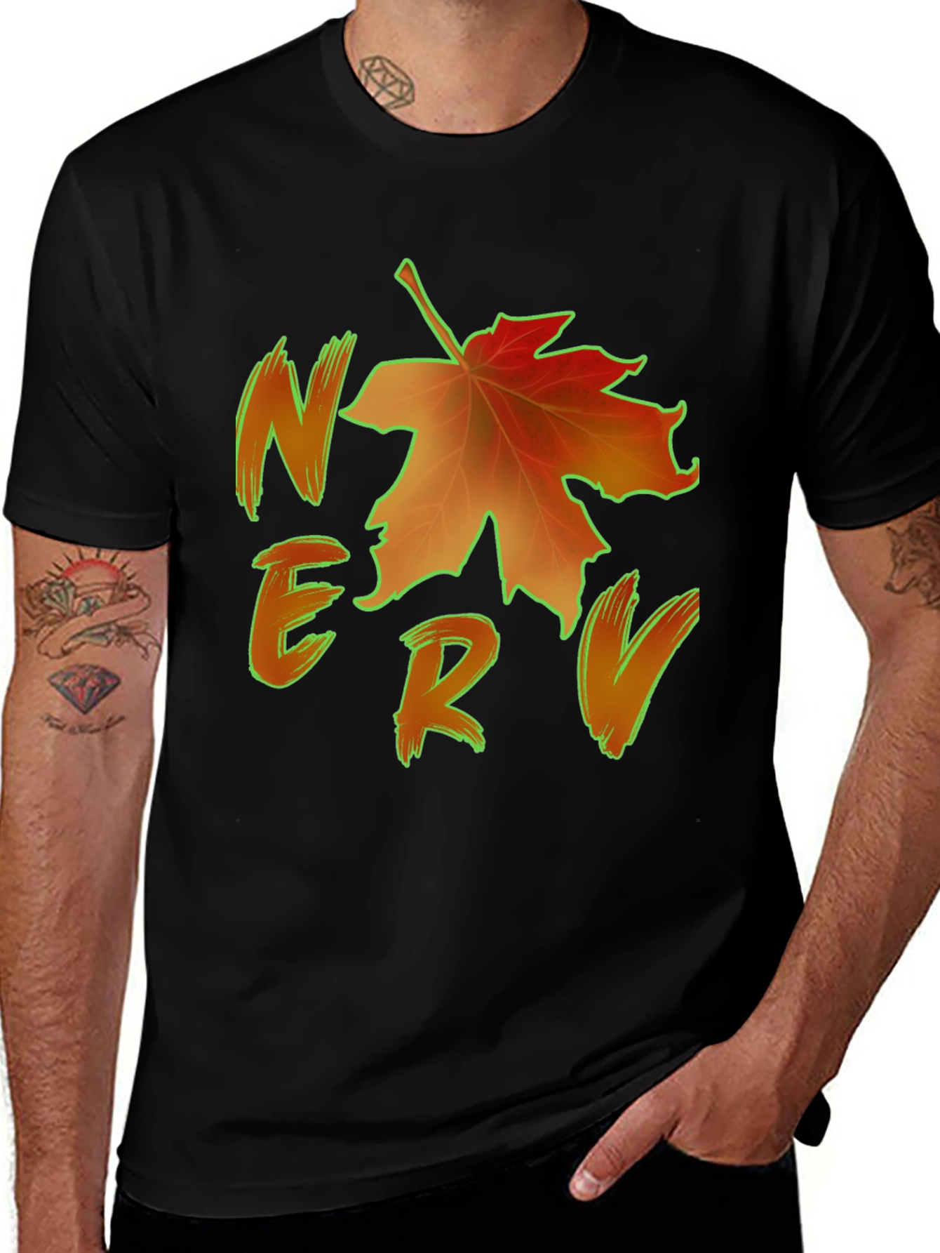 Variant 4 of NERV Autumn Leaf Graphic Black T-Shirt