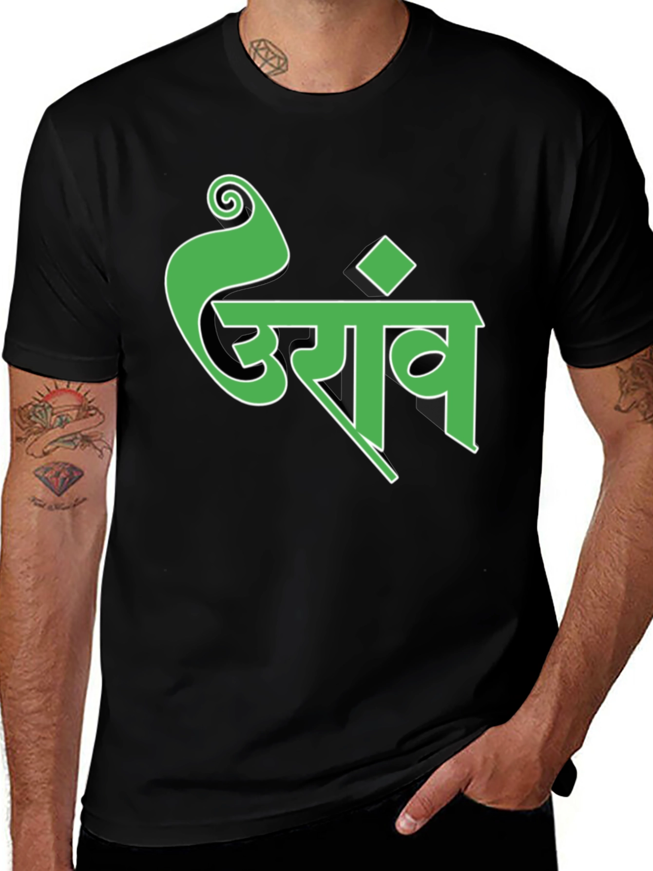 Variant 11 of Stylish Black T-Shirt with Green Graphic Print