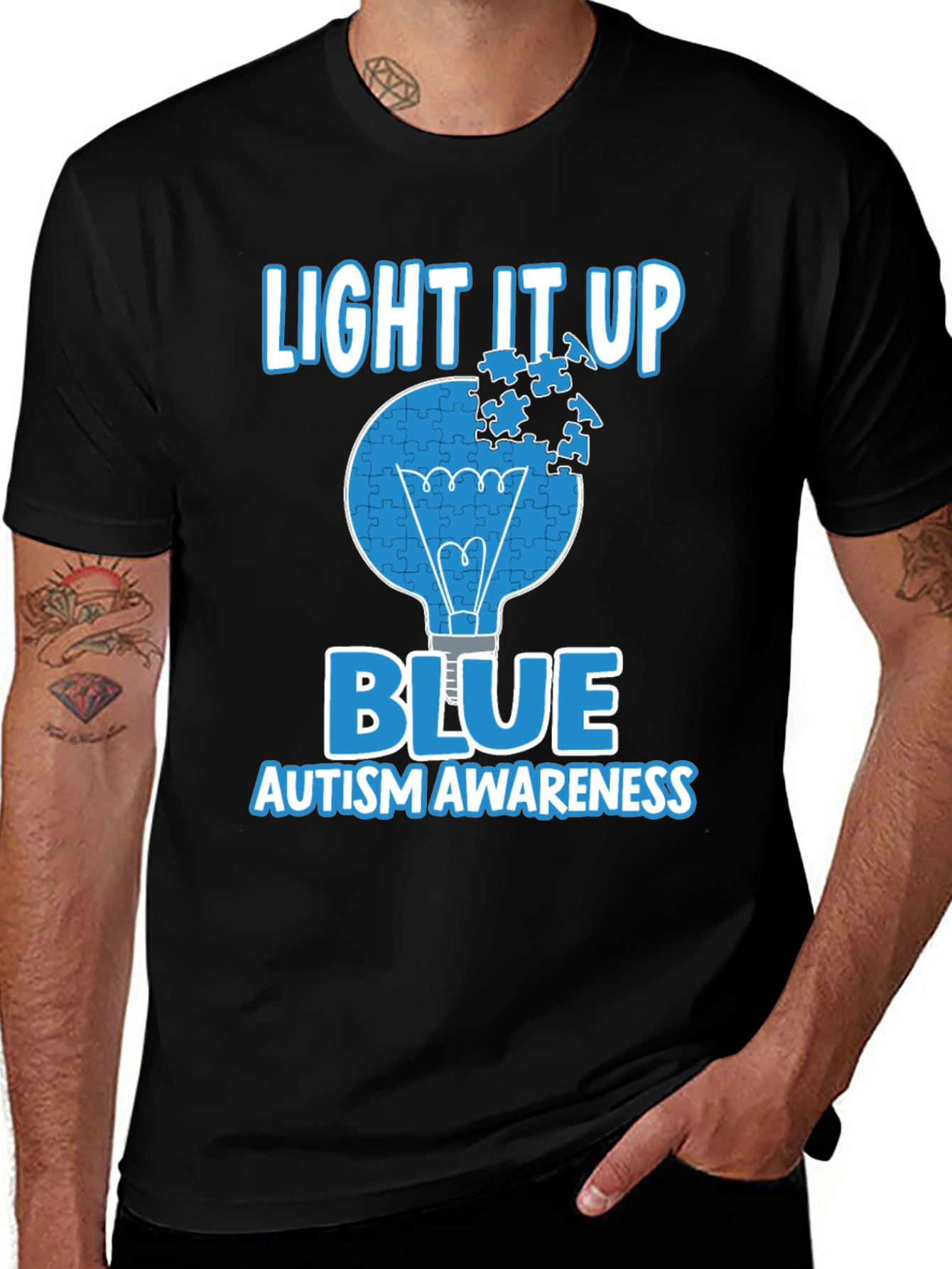 Variant 23 of Autism Awareness Puzzle Piece Light Bulb T-Shirt