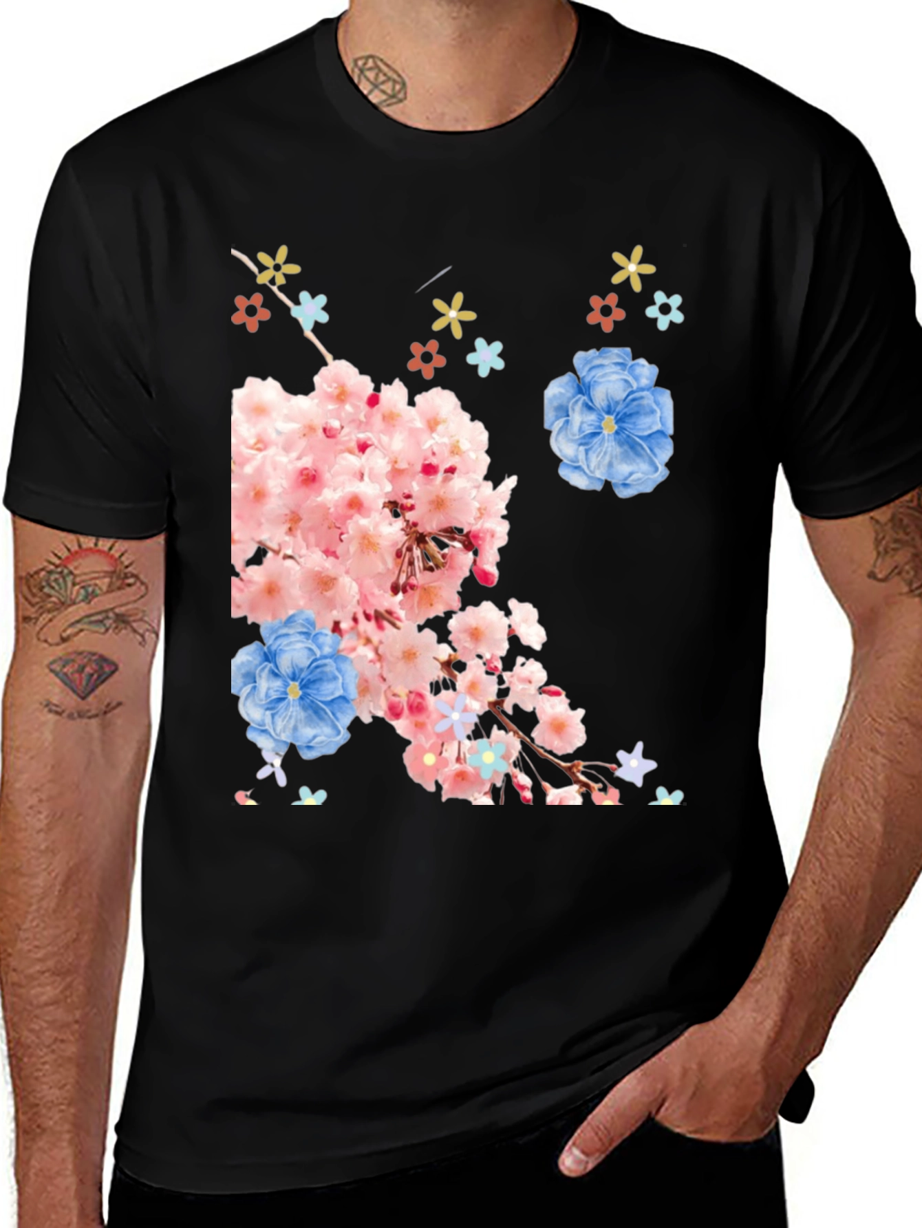 Black Floral Print Black T-Shirt main image
