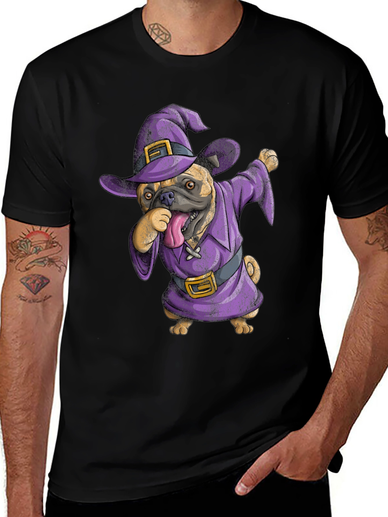 Variant 3 of Funny Pug Wizard Black T-Shirt - Halloween Costume 