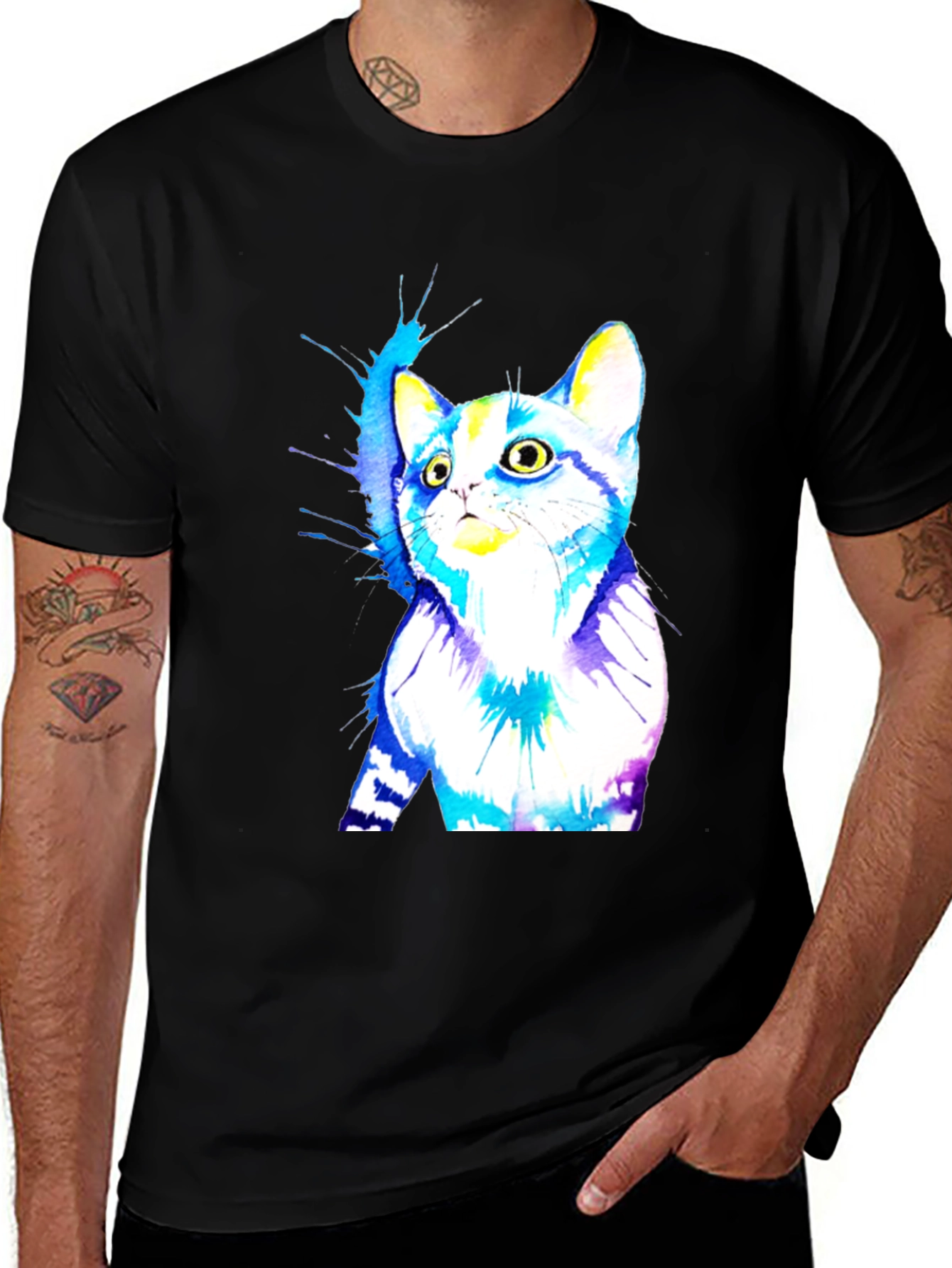 Variant 14 of Watercolor Cat Graphic Print T-Shirt