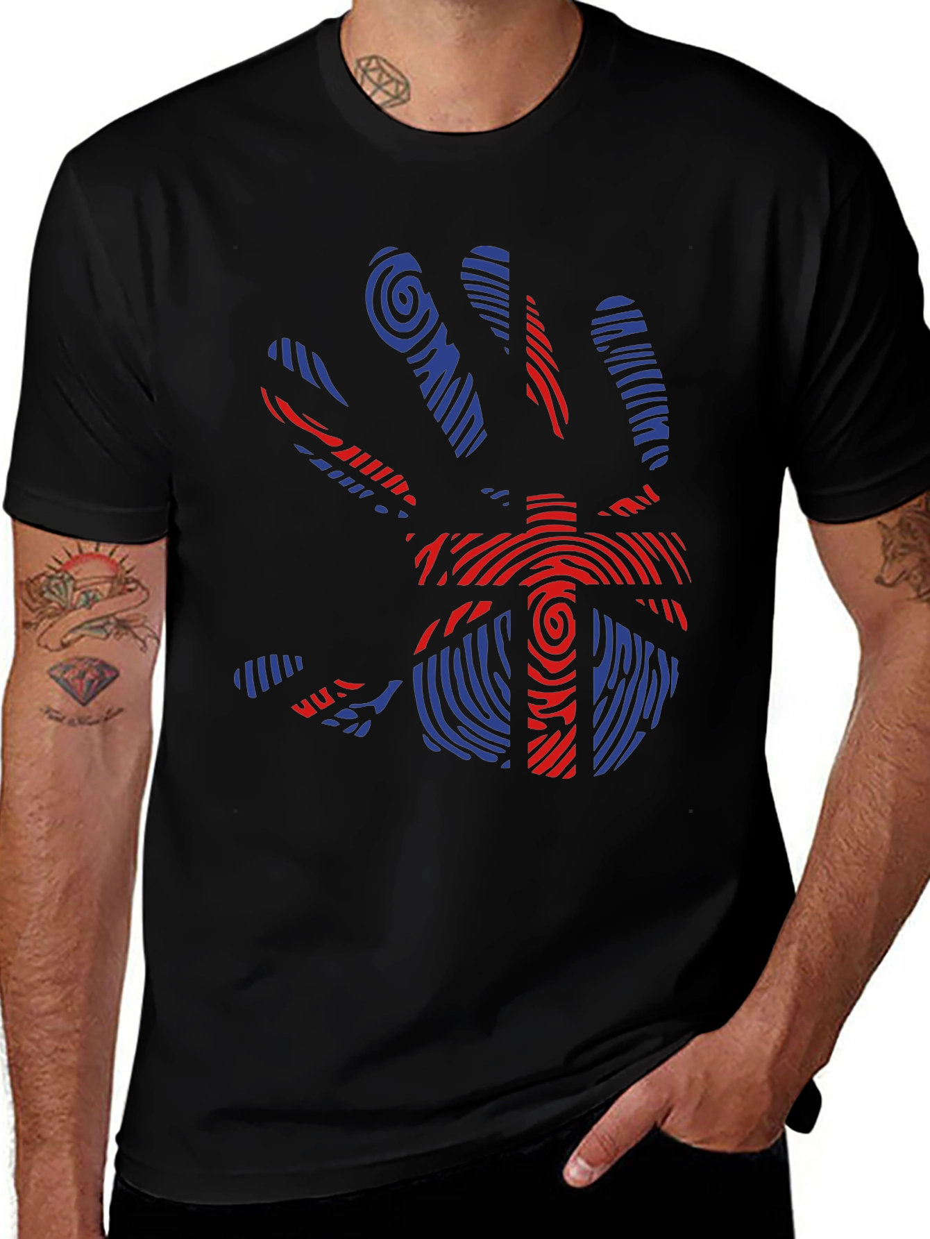 Union Jack Handprint T-Shirt - Black Crew Neck Tee