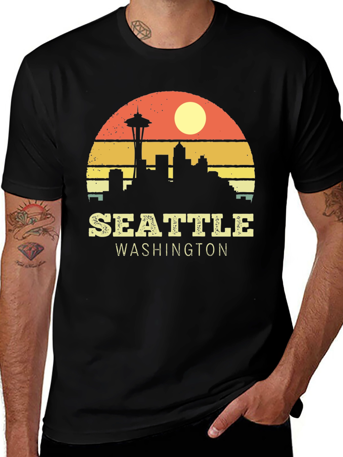 Seattle Washington Retro Skyline T-Shirt