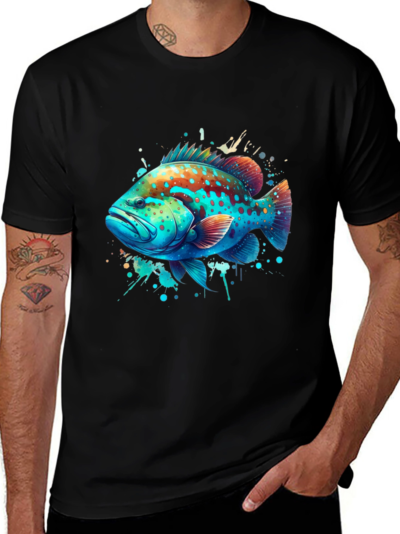 Variant 24 of Cool Blue Fish Graphic Tee - Unique Design