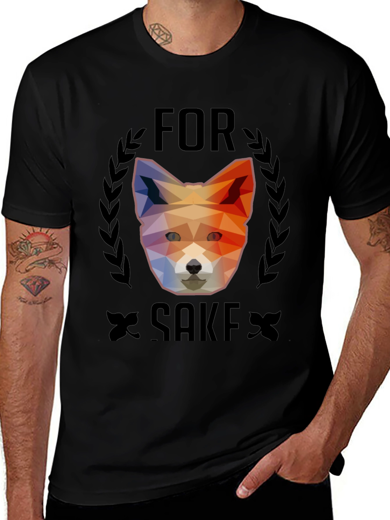 Black Geometric Fox For Sake Graphic Tee - Soft Cotton Blend main image