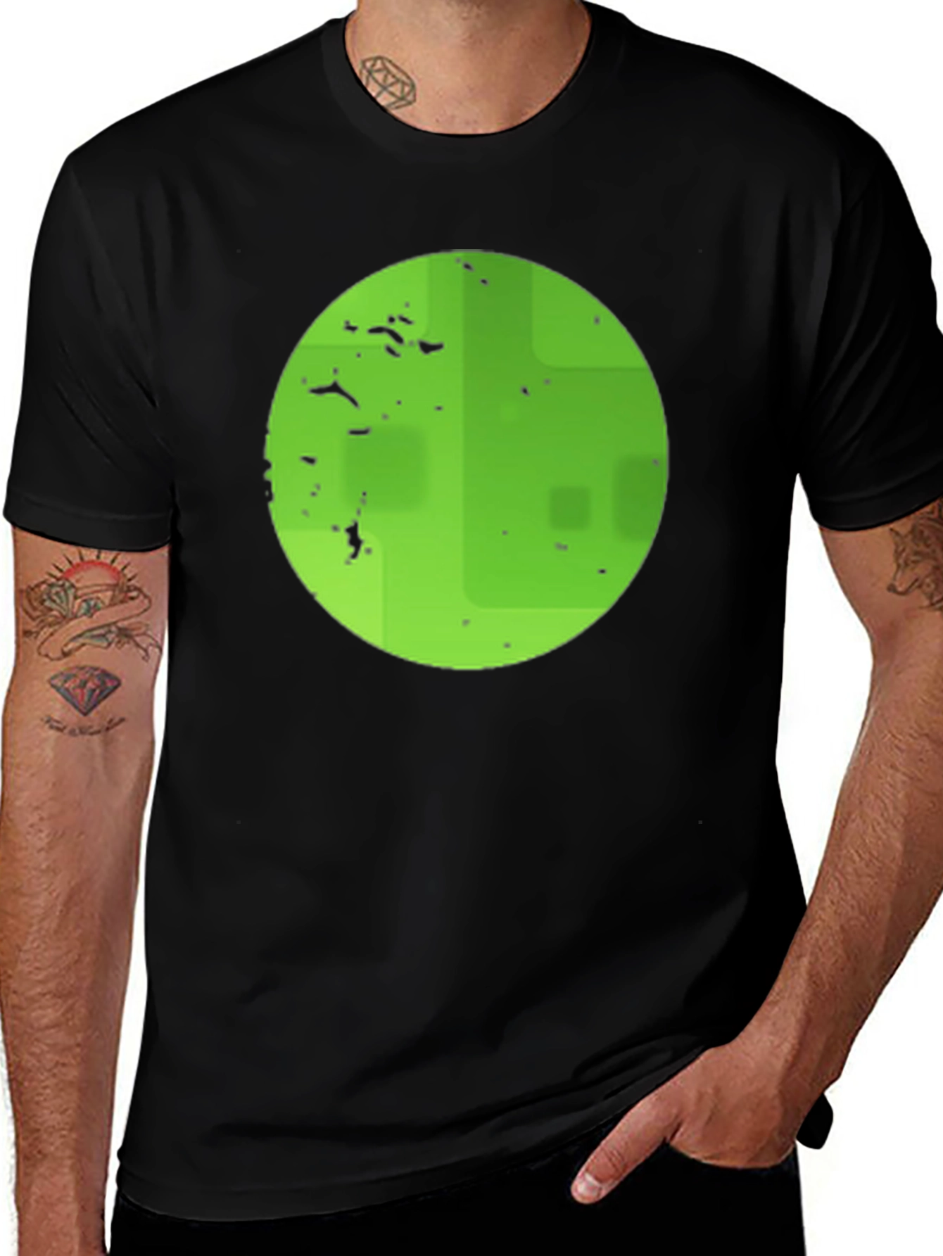 Variant 17 of Green Target Graphic Black T-Shirt