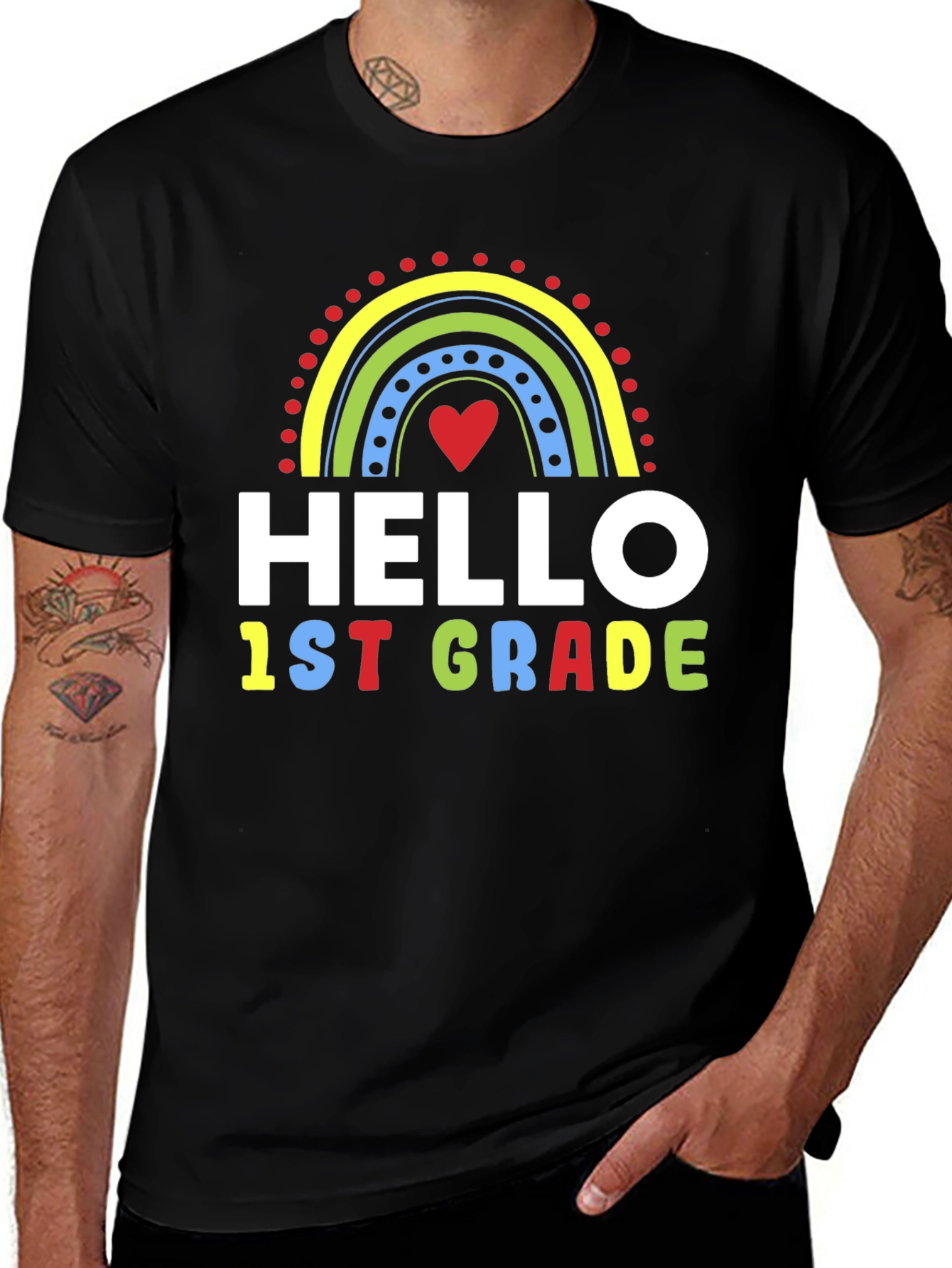 Hello 1st Grade T-Shirt Rainbow Heart Back to School