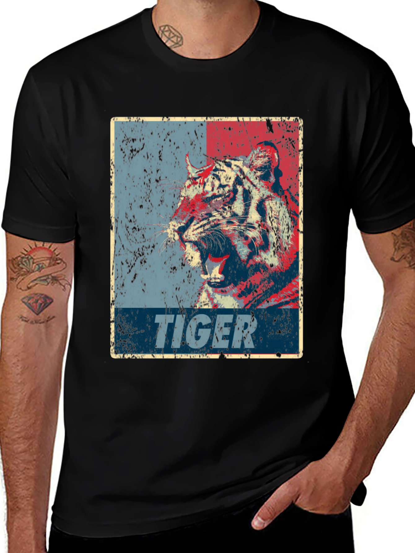 Variant 27 of Vintage Tiger Graphic Tee - Black Cotton Shirt