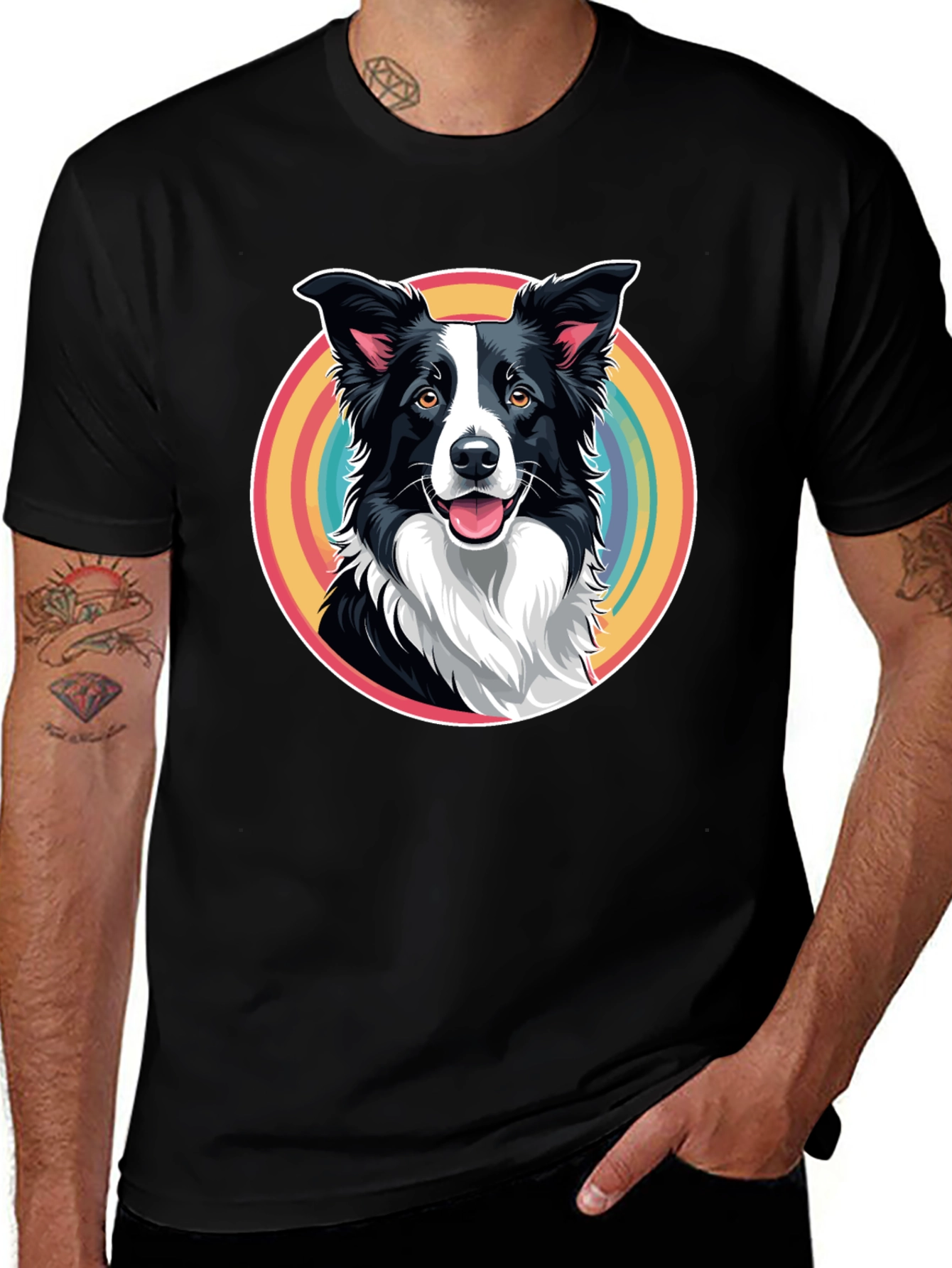 Border Collie Rainbow Circle Graphic T-Shirt