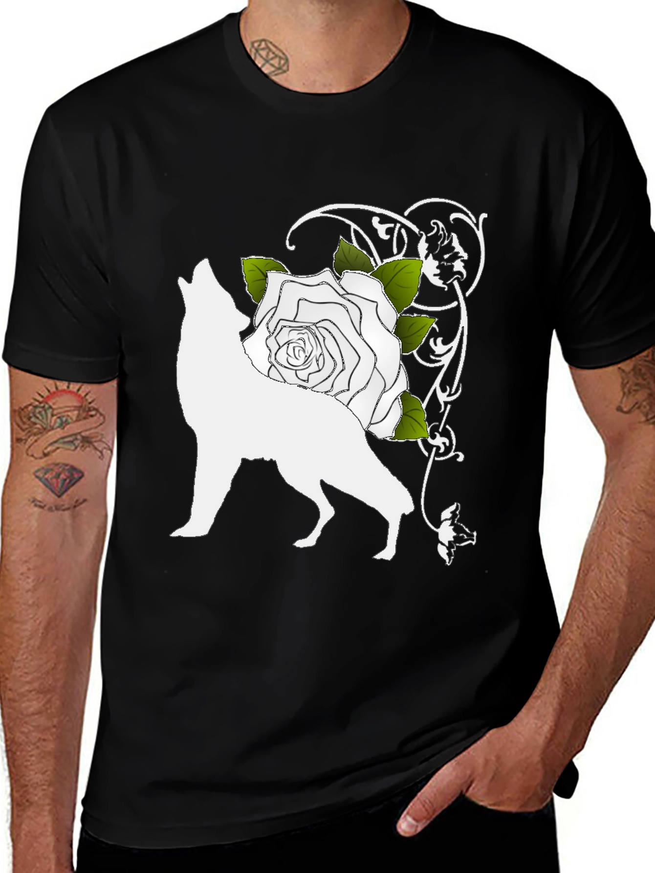 Variant 24 of Wolf and Rose Graphic Tee - Black Cotton Blend Shirt