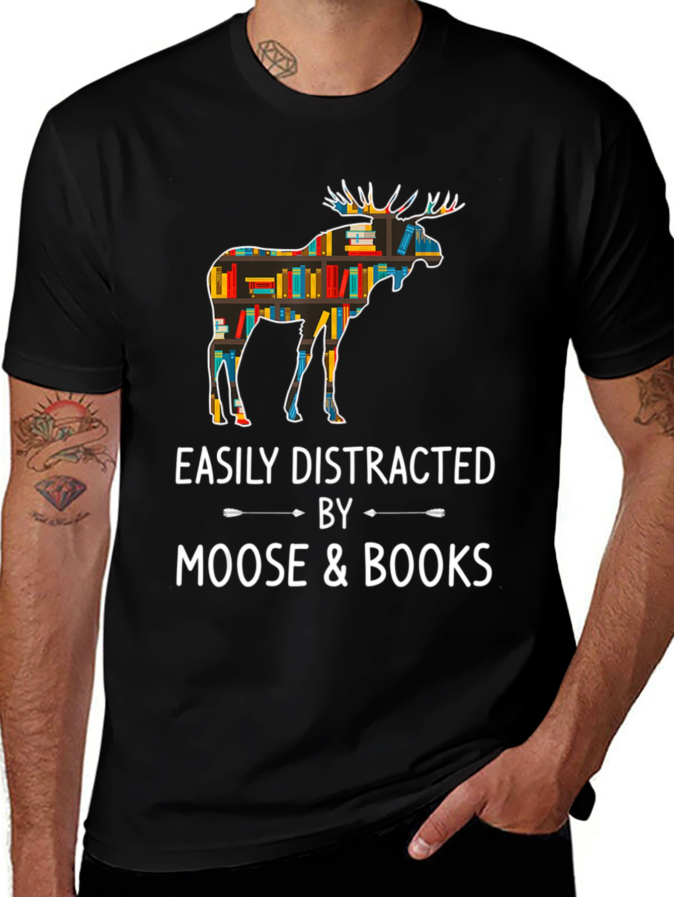 Variant 10 of Easily Distracted by Moose and Books T-Shirt