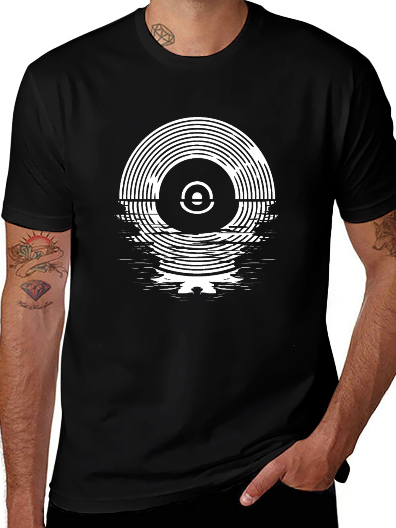 Variant 6 of Retro Vinyl Record Graphic Tee - Black