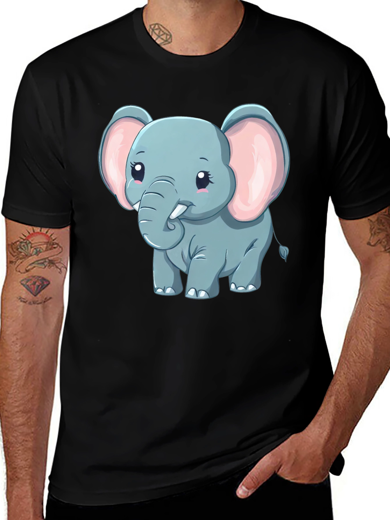Variant 10 of Cute Elephant Graphic Tee - Black Cotton Blend