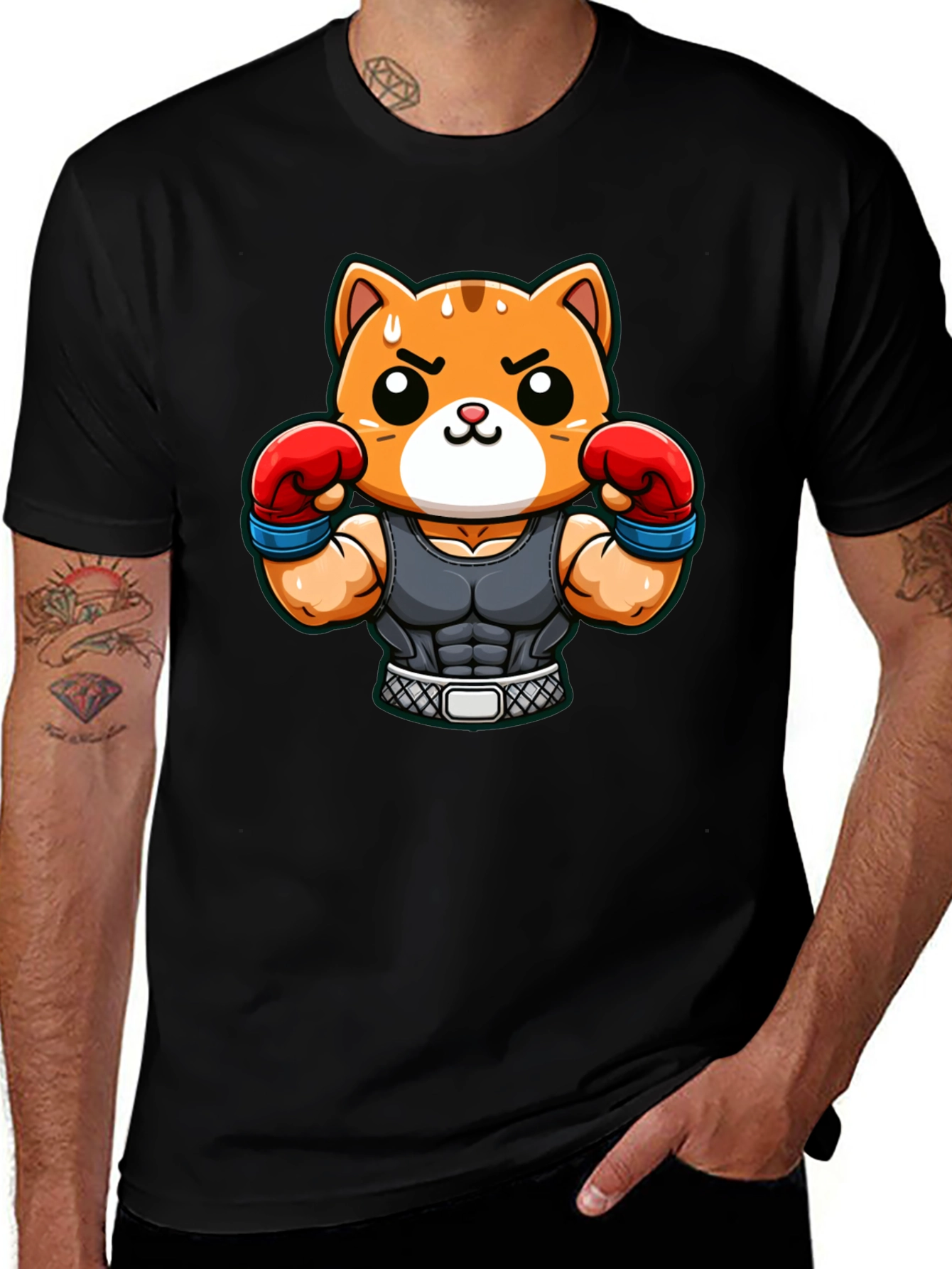 Variant 5 of Funny Cartoon Cat Boxer T-Shirt