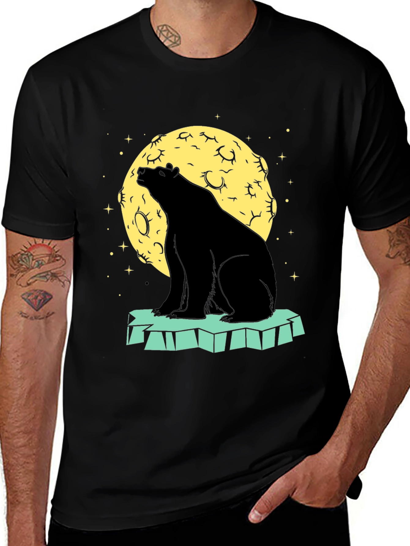 Variant 23 of Bear Moon Graphic Tee - Black Cotton T-Shirt