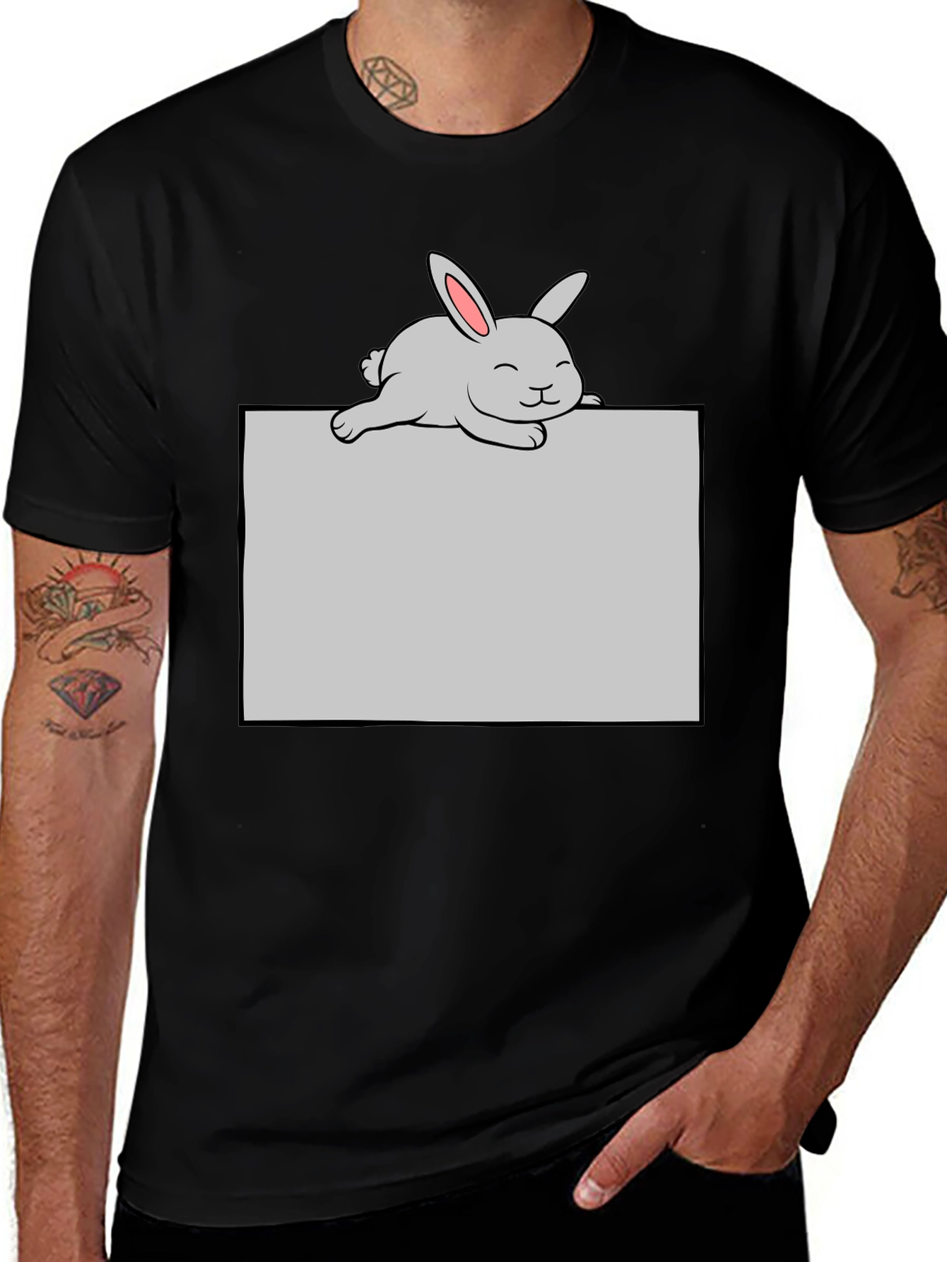 Variant 5 of Cute Bunny Graphic T-Shirt - Black