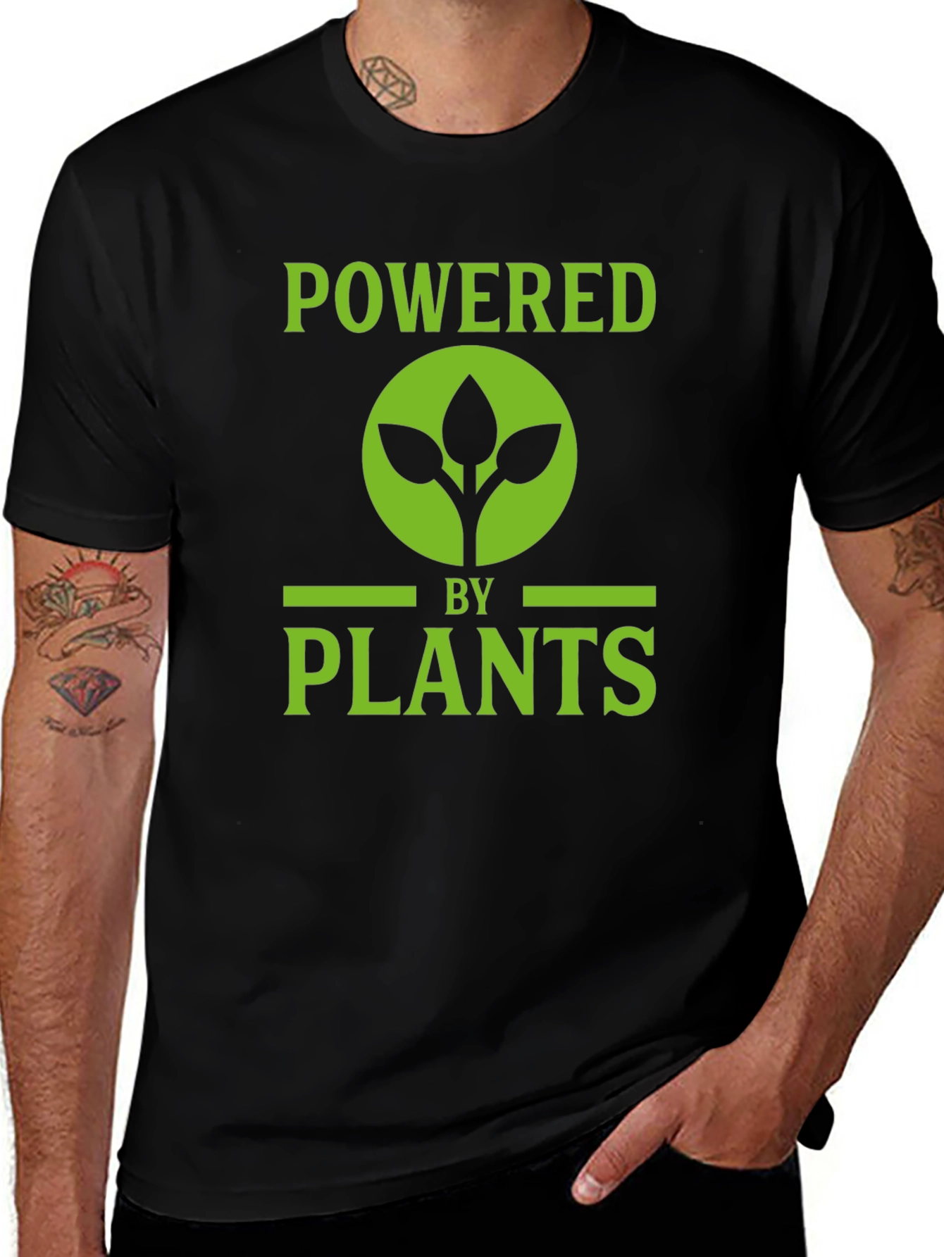 Black Powered by Plants Graphic Tee - Vegan Lifestyle main image