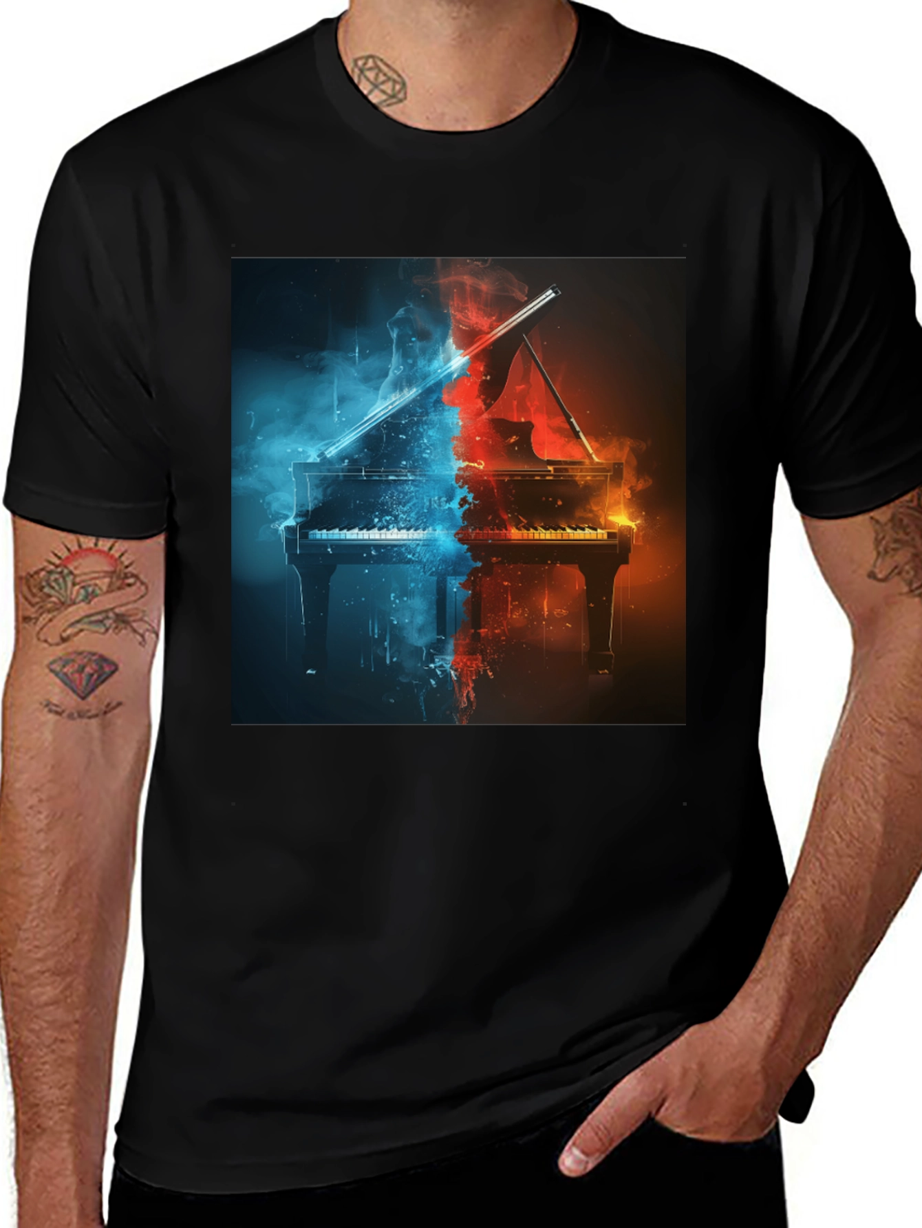 Variant 7 of Fiery Piano Graphic Tee - Music Lover's Black T-Shirt