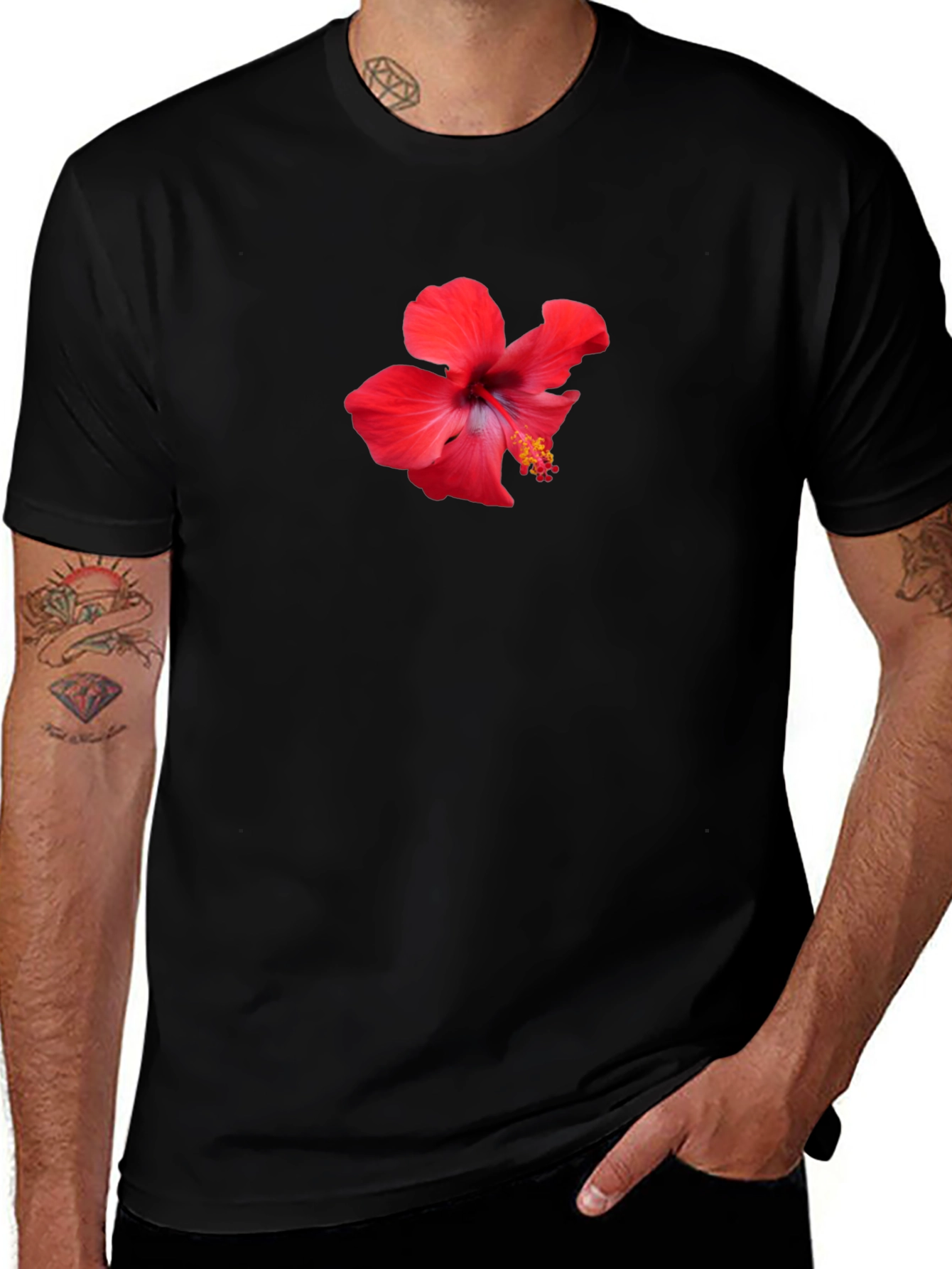 Variant 30 of Hibiscus Flower Graphic Black T-Shirt
