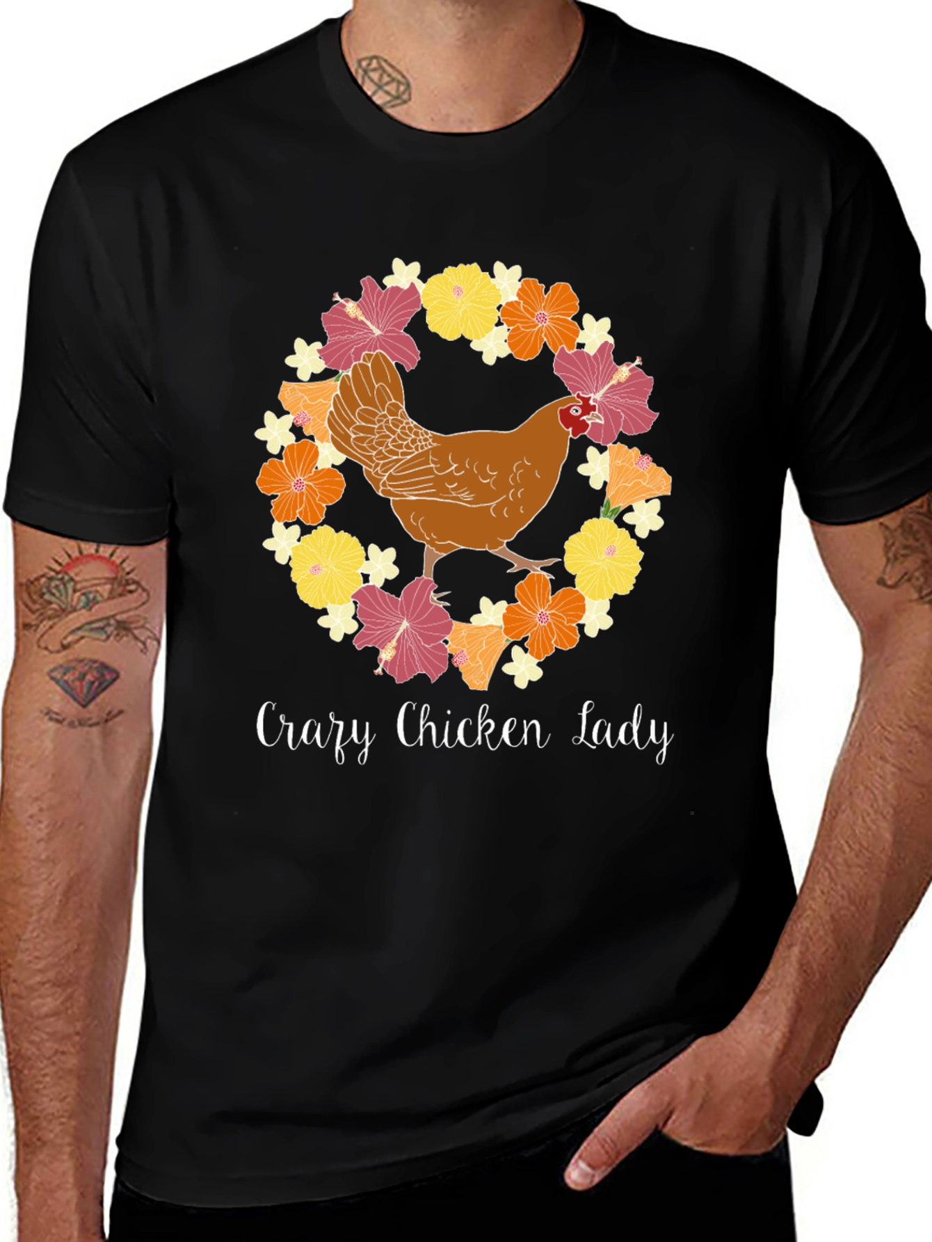 Variant 27 of Crazy Chicken Lady Floral Wreath T-Shirt