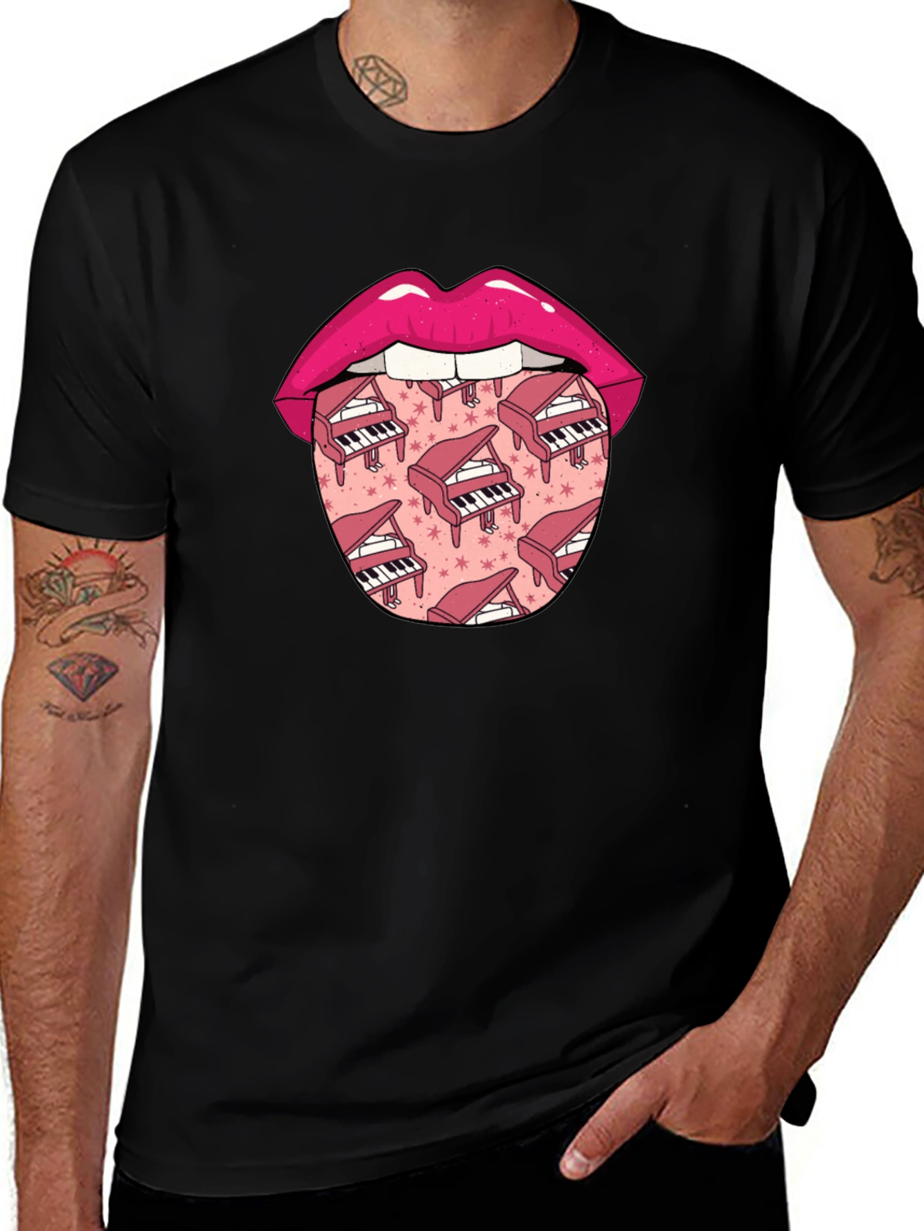 Variant 19 of Piano Lips Graphic Tee - Novelty Print T-Shirt