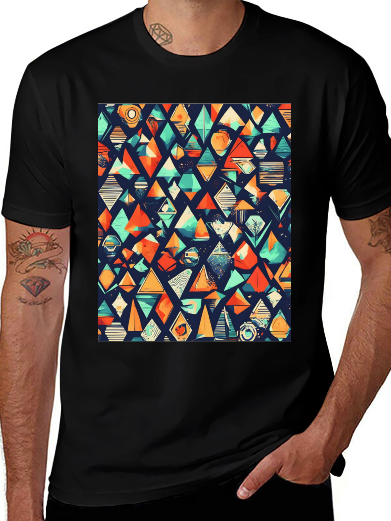 Variant 3 of Geometric Pattern Black T-Shirt